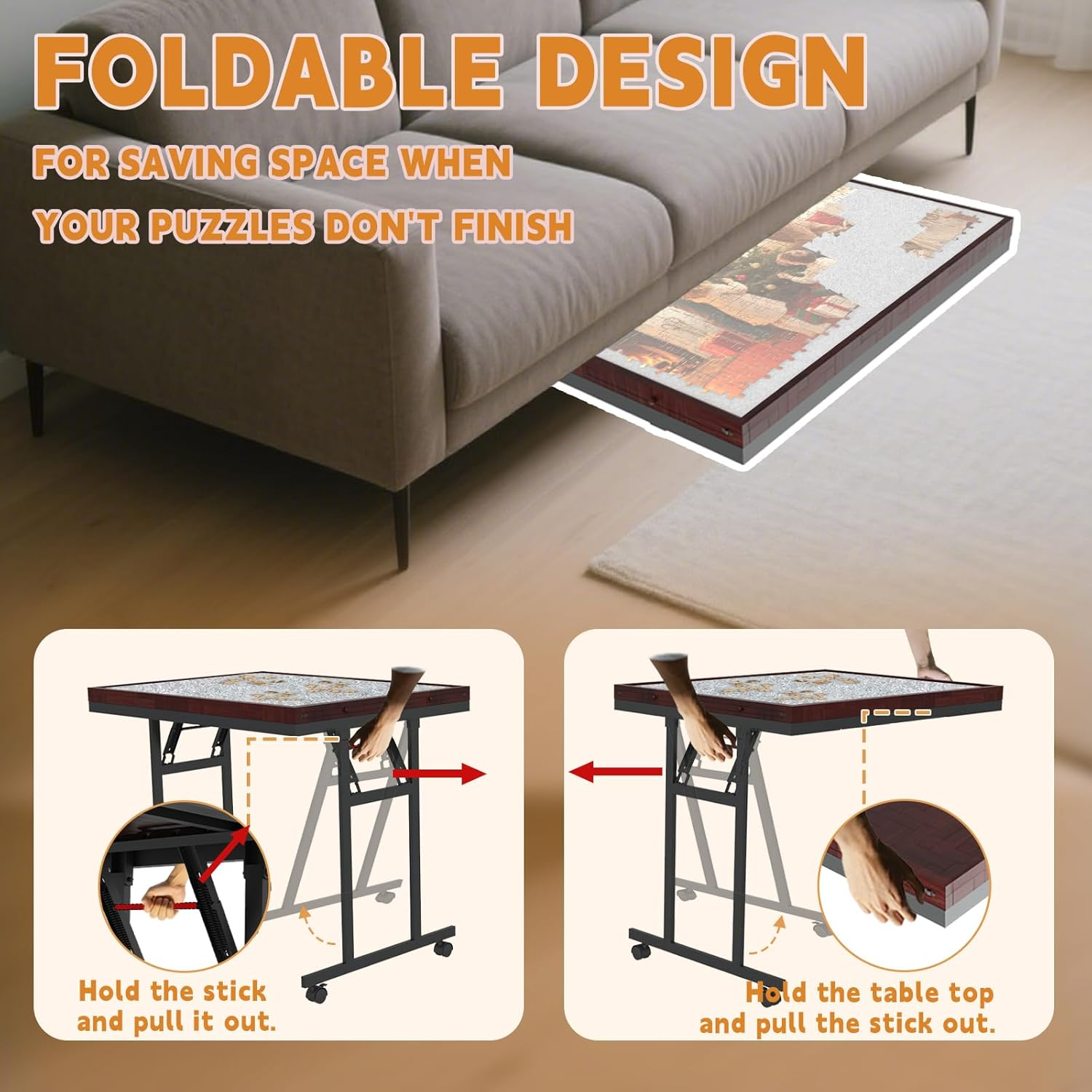 Puzzle Table with Folding Legs - 1500 Piece Capacity, Drawers, Cover & Wheels