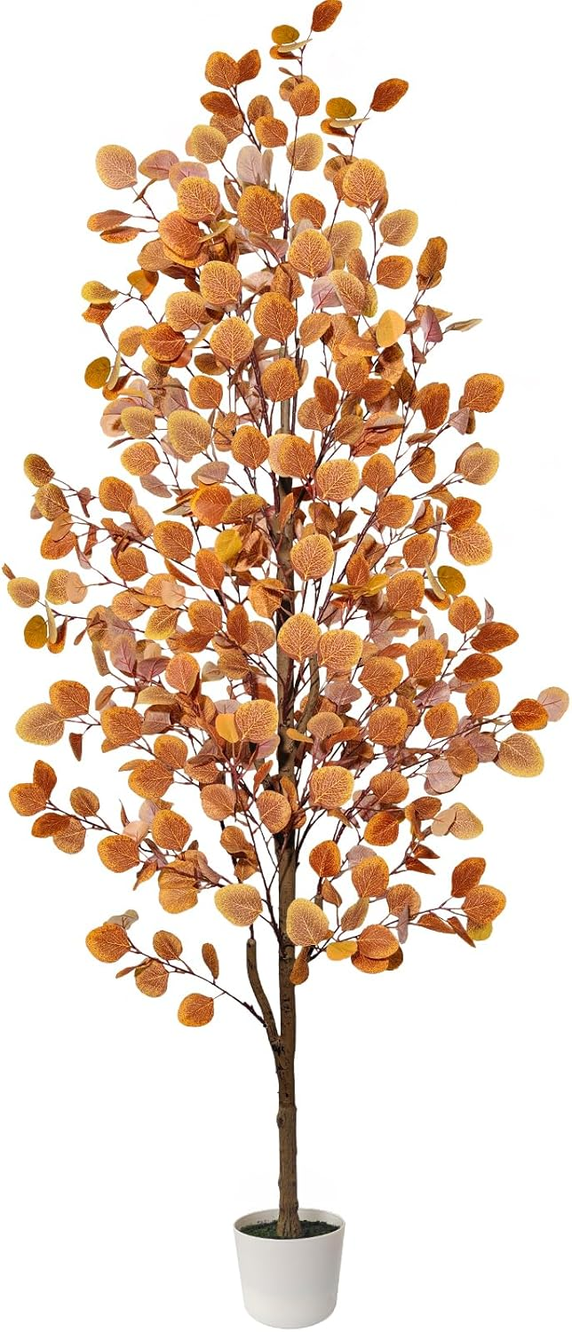 6ft Artificial Eucalyptus Tree - Orange Fall Decor for Indoor/Outdoor Porch & Entryway