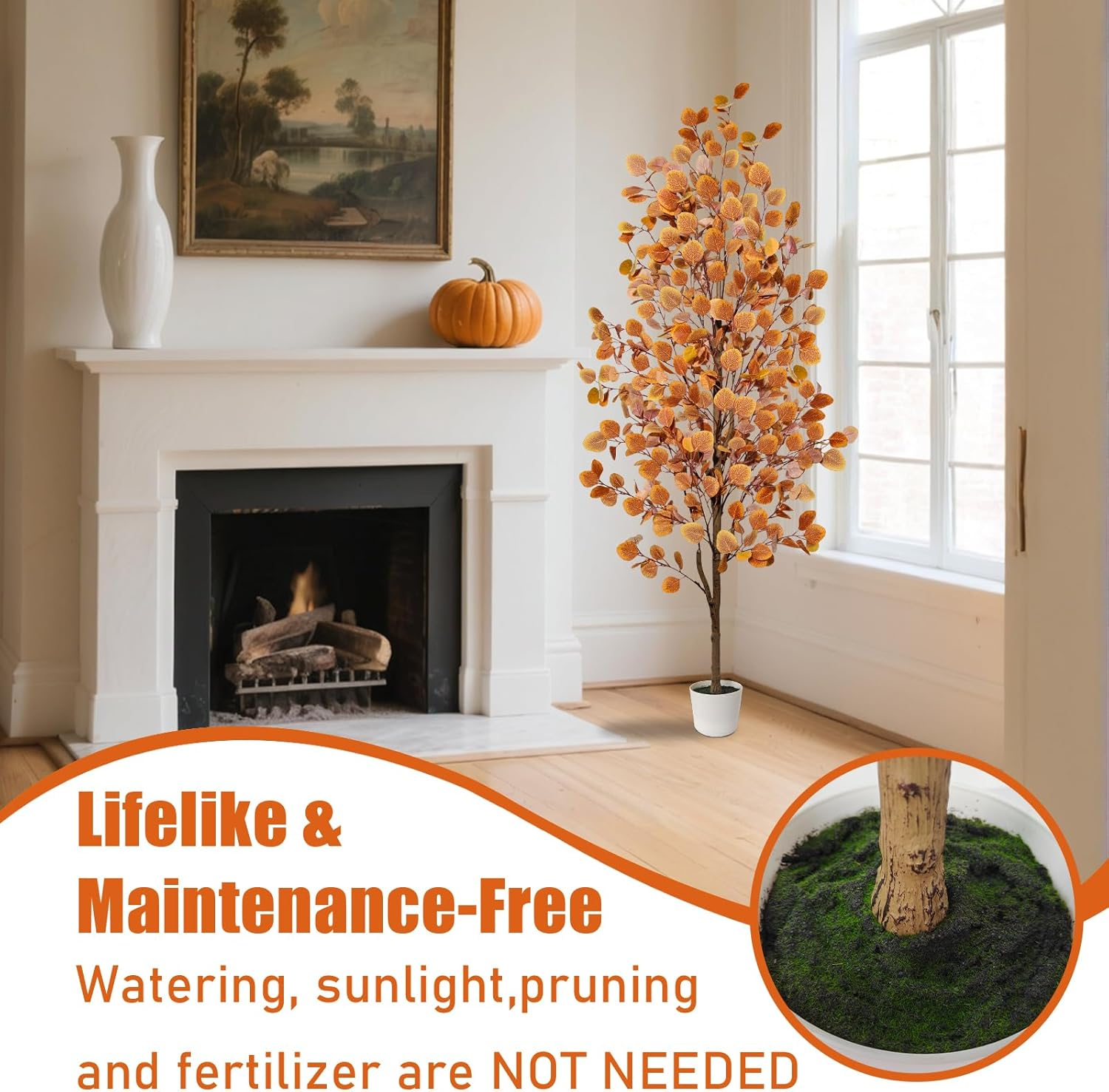 6ft Artificial Eucalyptus Tree - Orange Fall Decor for Indoor/Outdoor Porch & Entryway