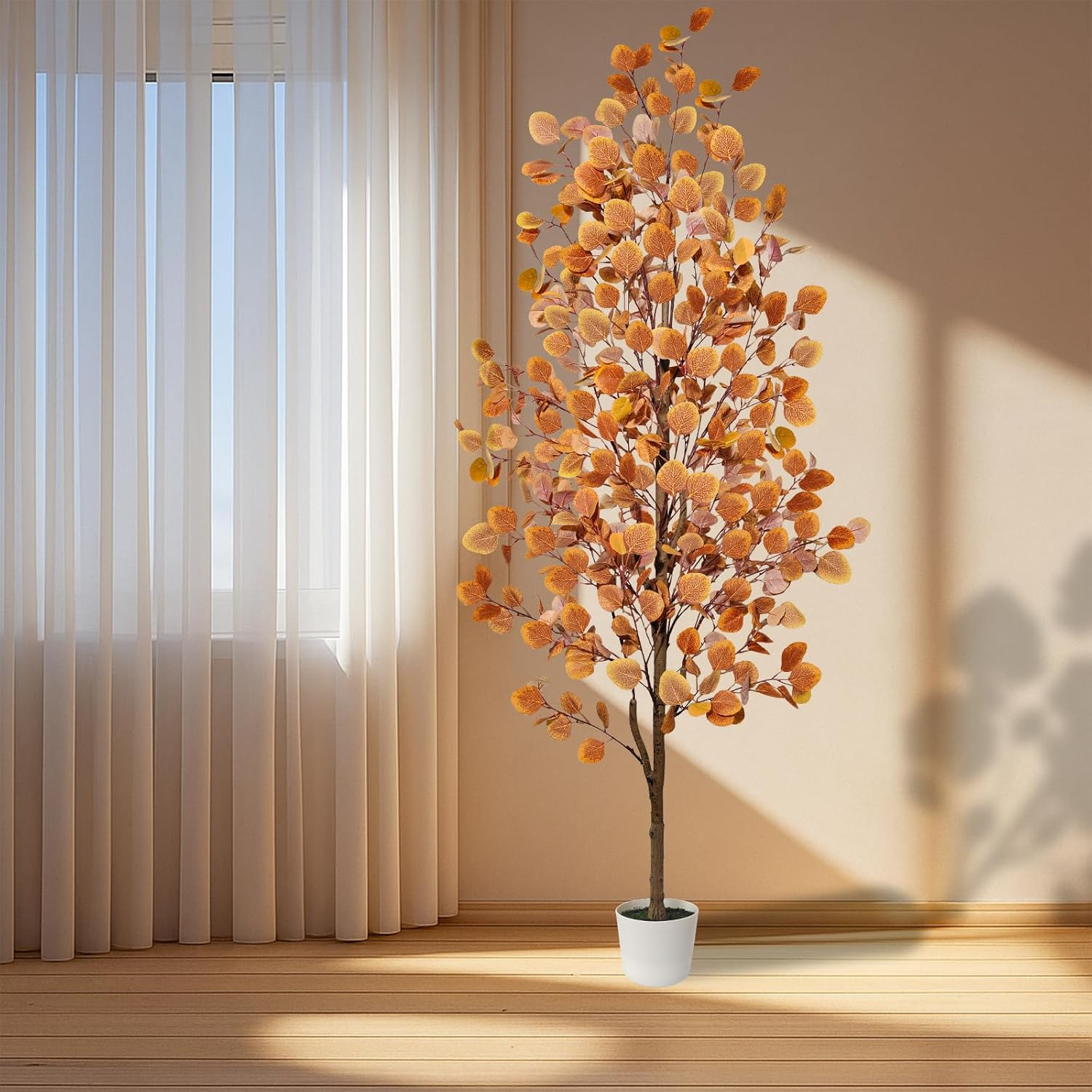 6ft Artificial Eucalyptus Tree - Orange Fall Decor for Indoor/Outdoor Porch & Entryway