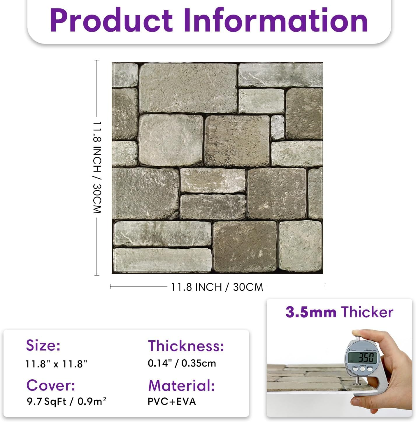 3D Stone Wall Panels - Peel and Stick Faux Brown Stone Tiles (10 Pack)