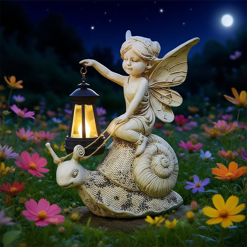 Solar Snail Statue Light - Garden Elf Sculpture with LED Lighting