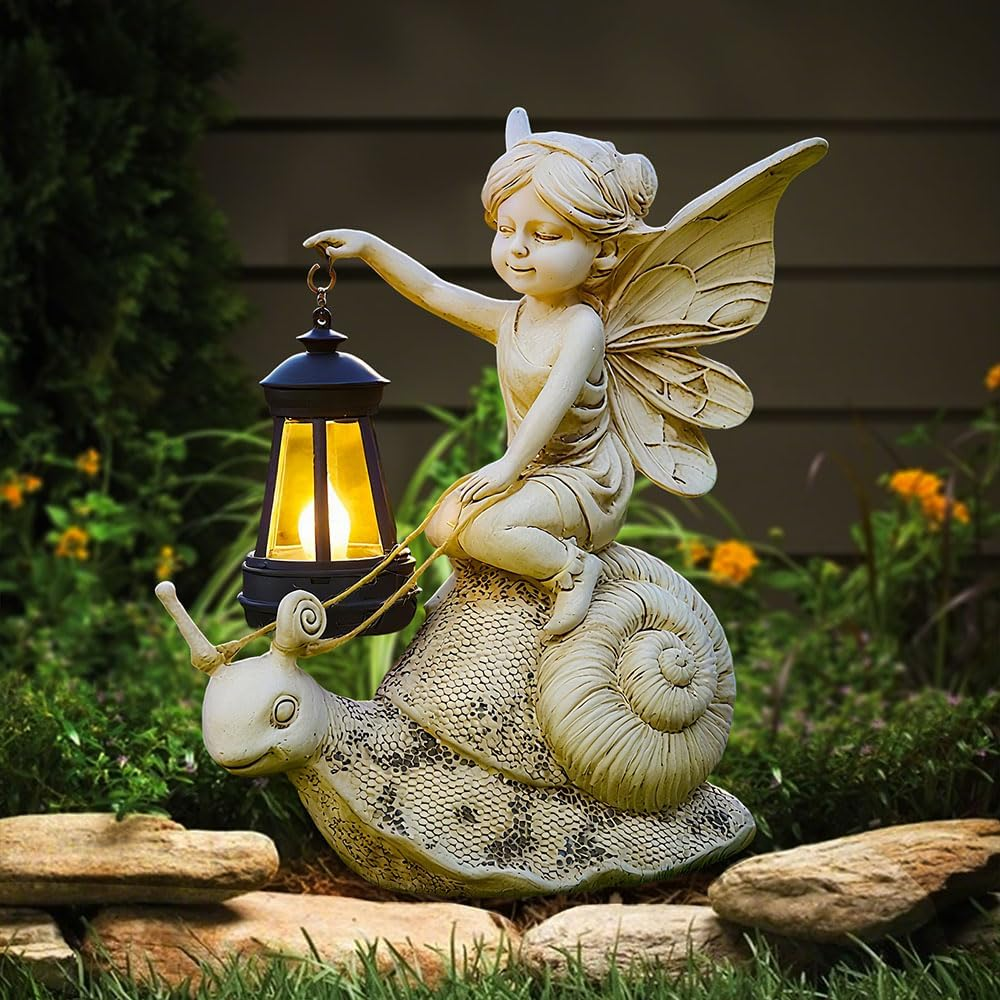 Solar Snail Statue Light - Garden Elf Sculpture with LED Lighting