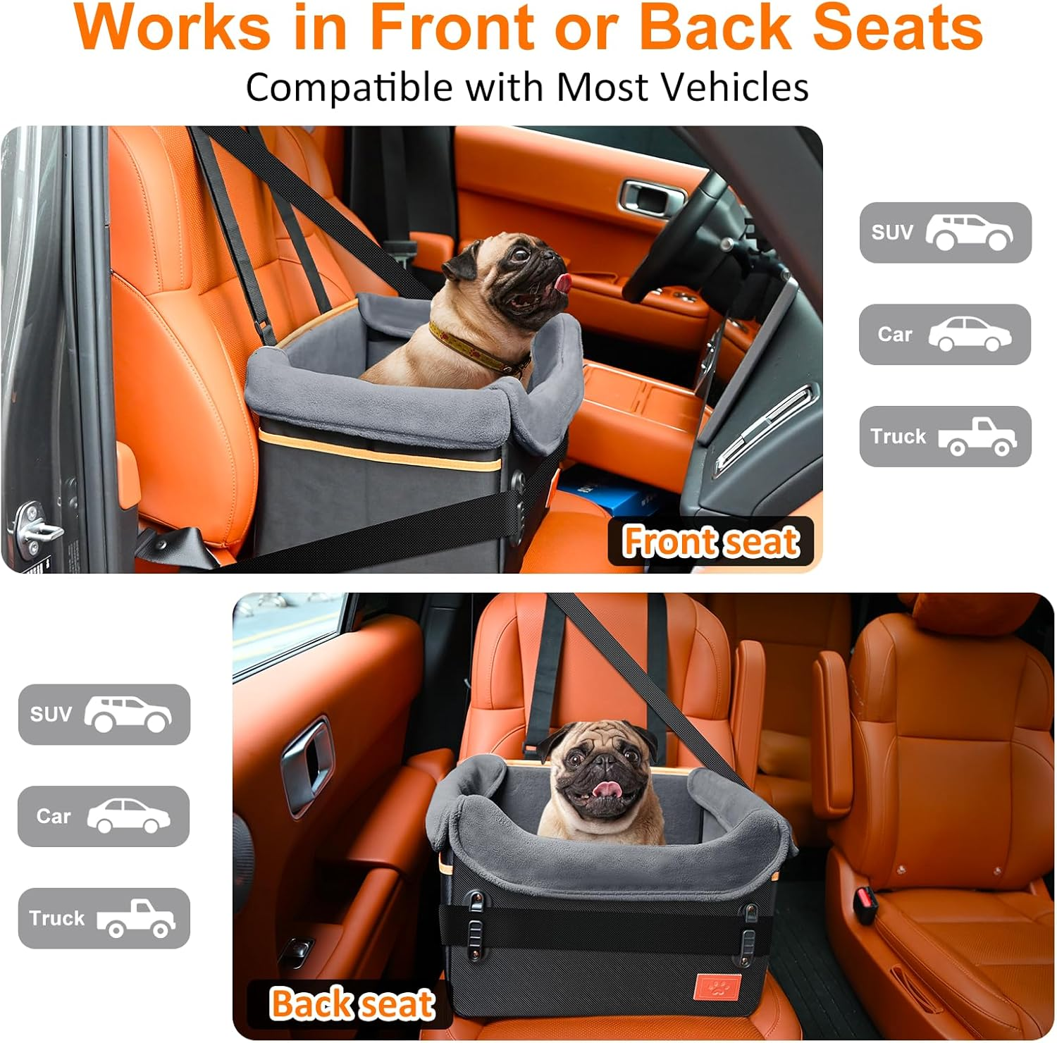 Small Dog Car Seat Cover - Memory Foam Pet Booster with Safety Harness