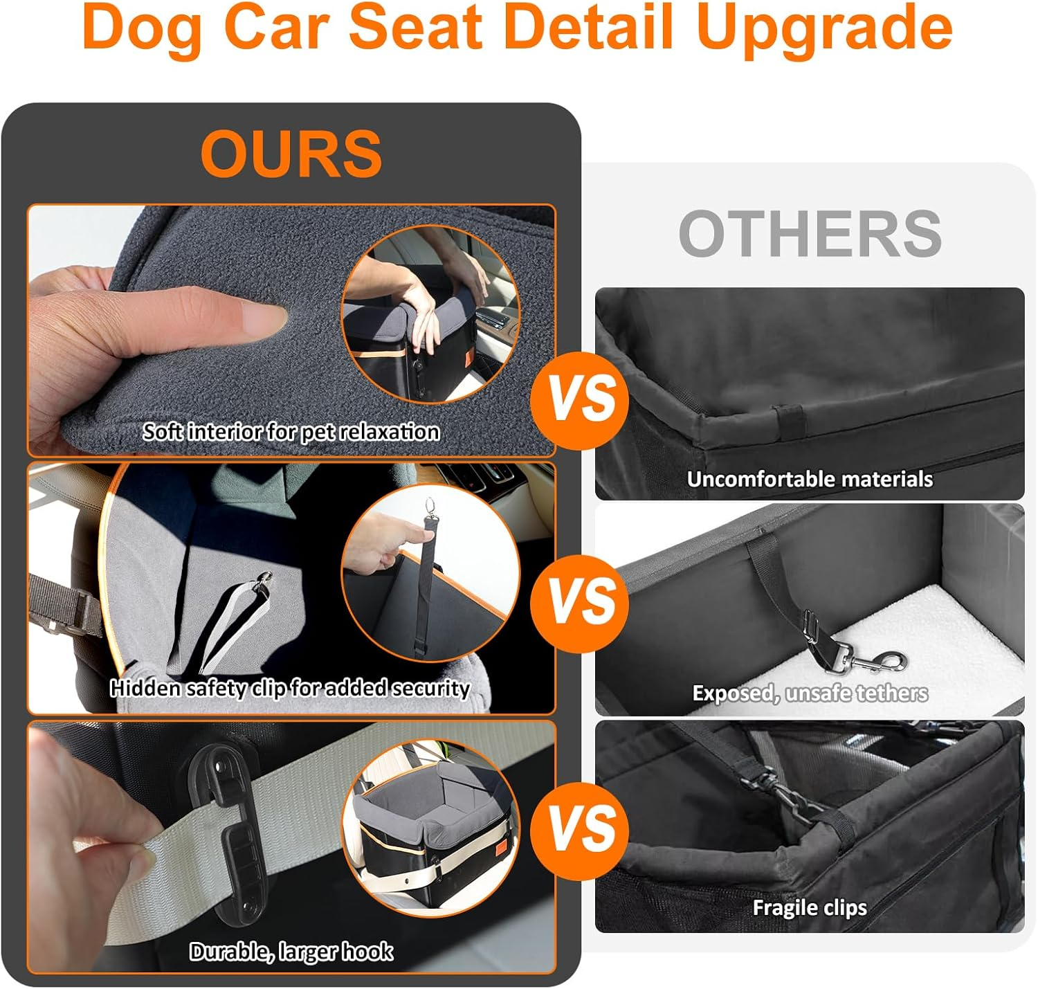 Small Dog Car Seat Cover - Memory Foam Pet Booster with Safety Harness