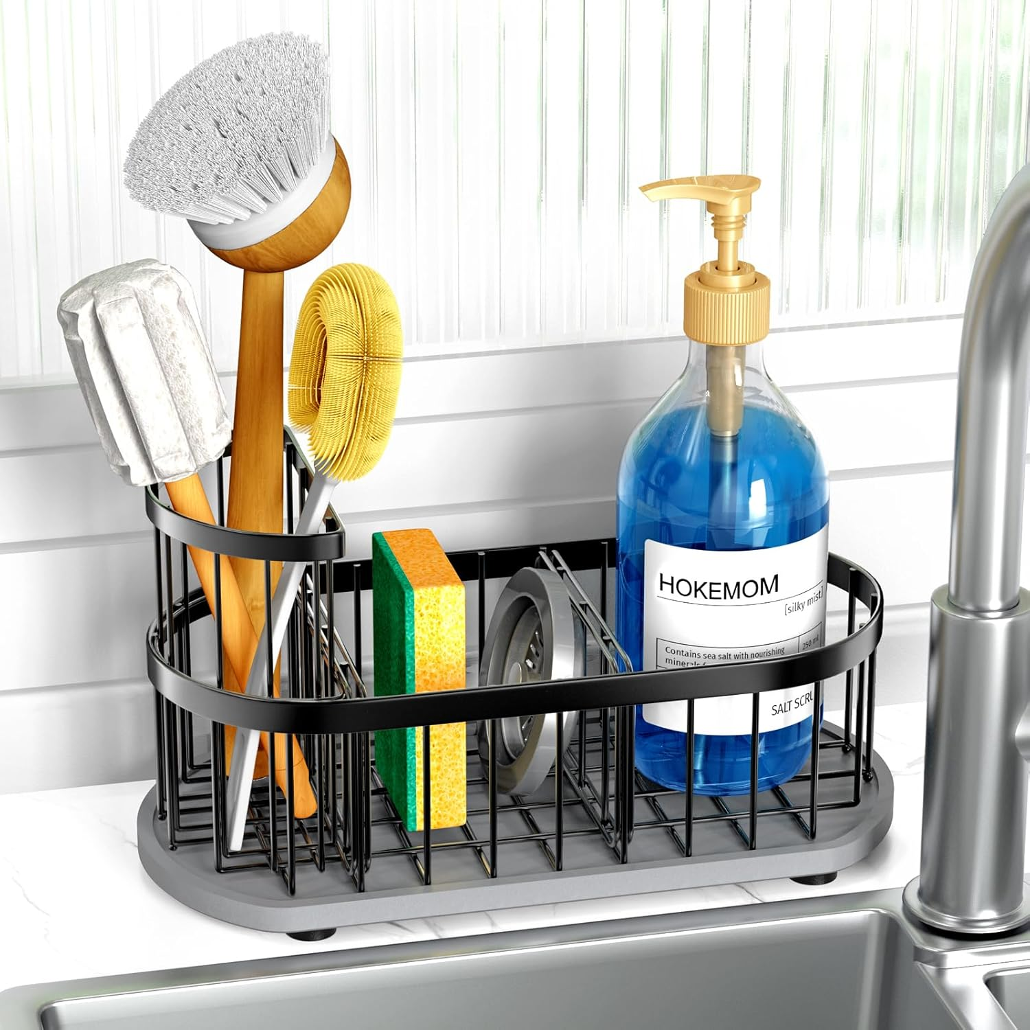 Kitchen Sink Organizer - Stainless Steel Sponge & Brush Holder