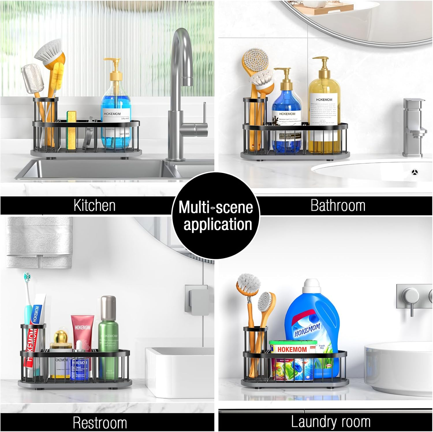 Kitchen Sink Organizer - Stainless Steel Sponge & Brush Holder