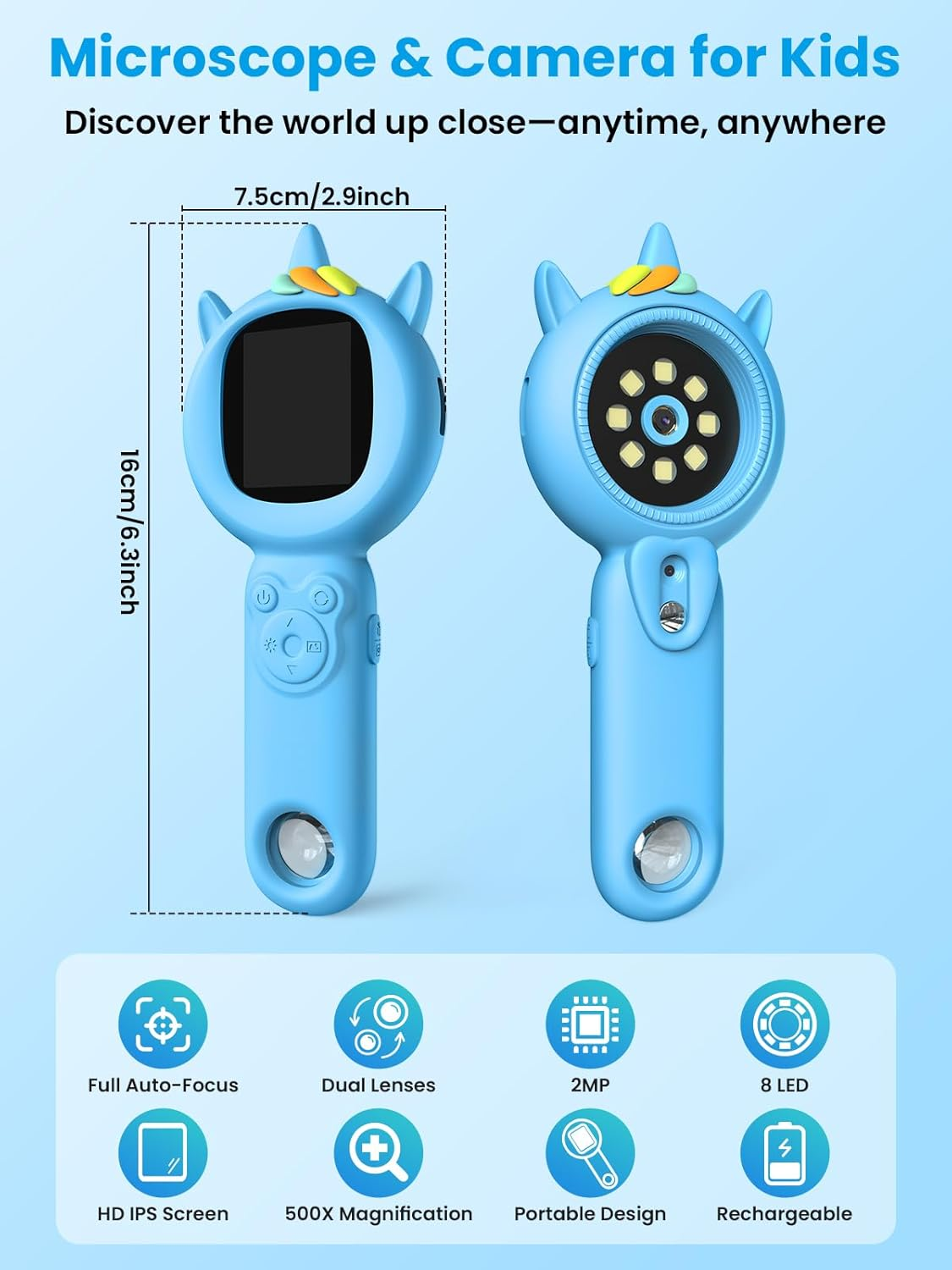Kids Microscope with Auto-Focus & 2.0" Screen - Ages 5-12 STEM Toy