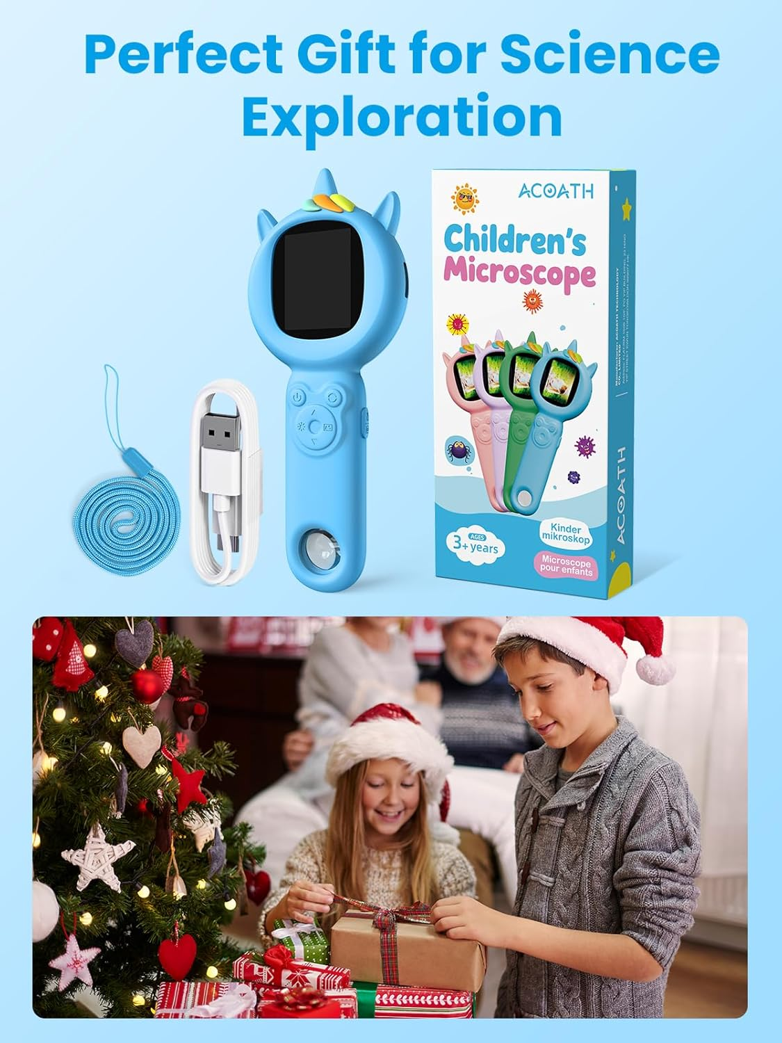 Kids Microscope with Auto-Focus & 2.0" Screen - Ages 5-12 STEM Toy