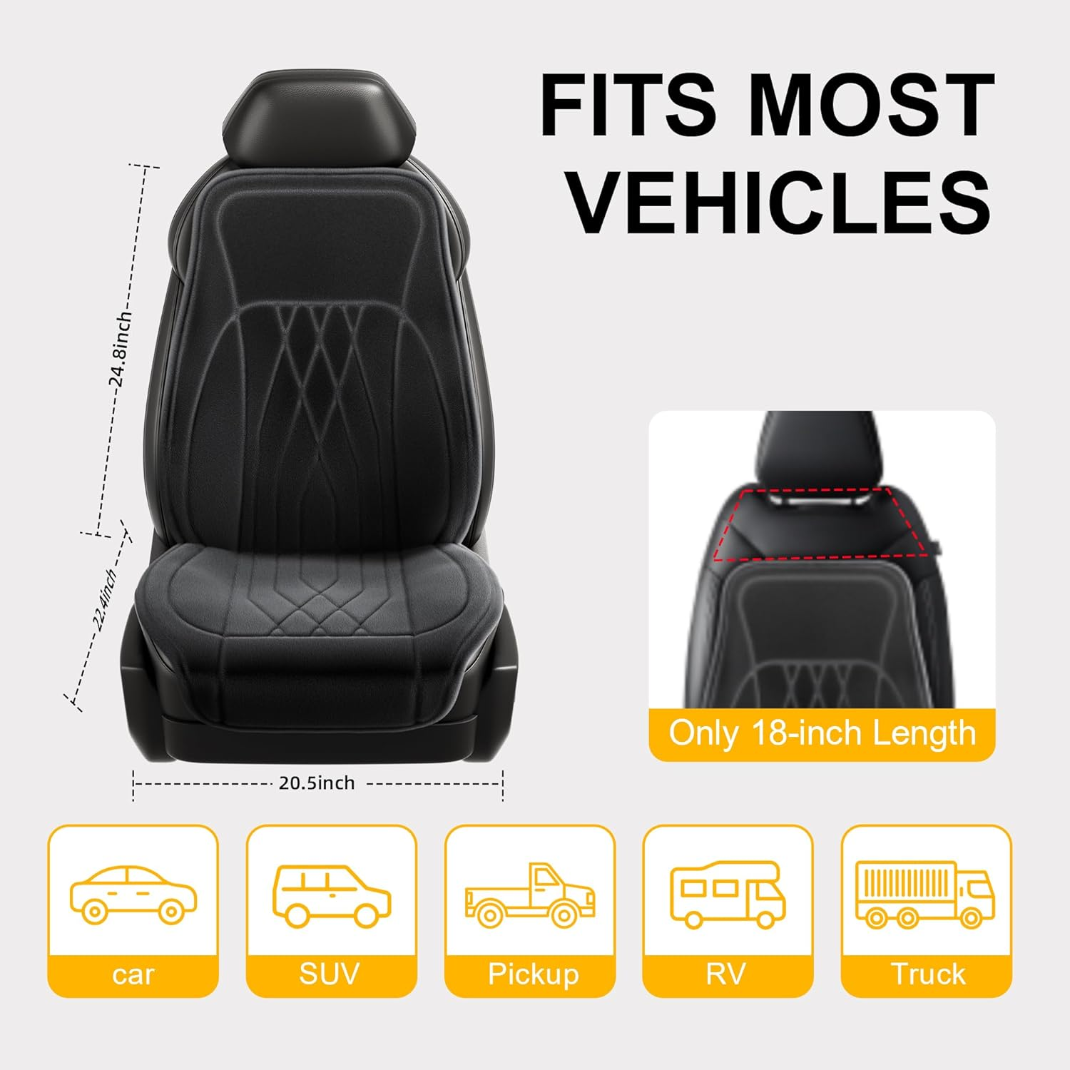 Heated Car Seat Cushion - Full Back & Bottom Support for Cars, Trucks, SUVs & Vans