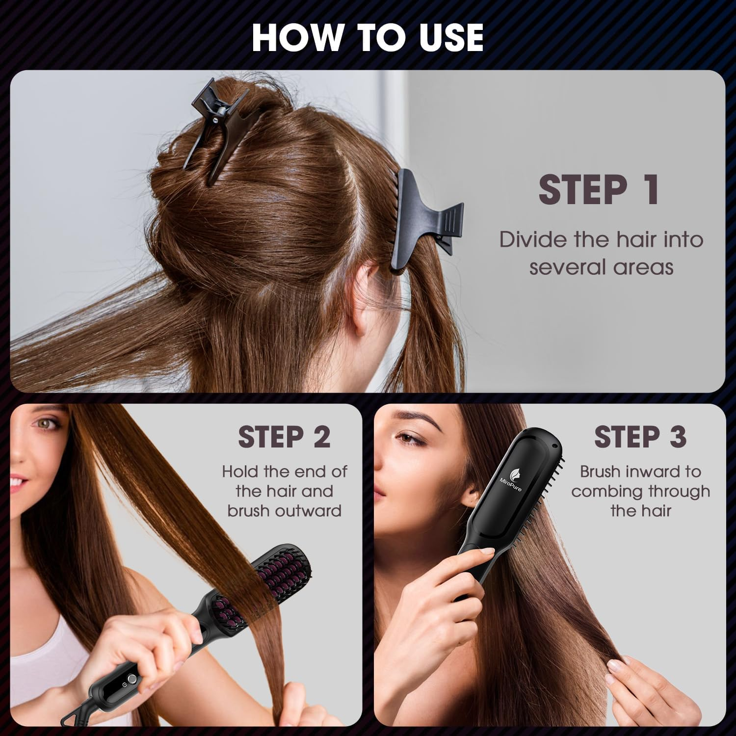 MiroPure Hair Straightener Brush - Plasma Ceramic Technology with 16 Heat Settings