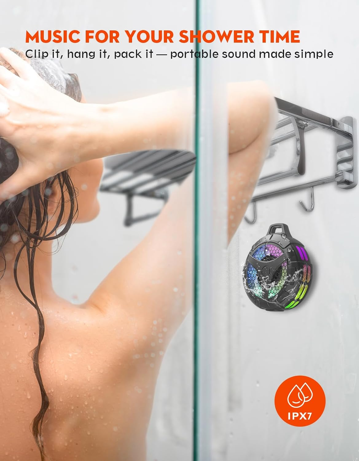 Bondidea Waterproof Bluetooth Speaker - IPX7 Portable Shower Speaker with RGB Lights