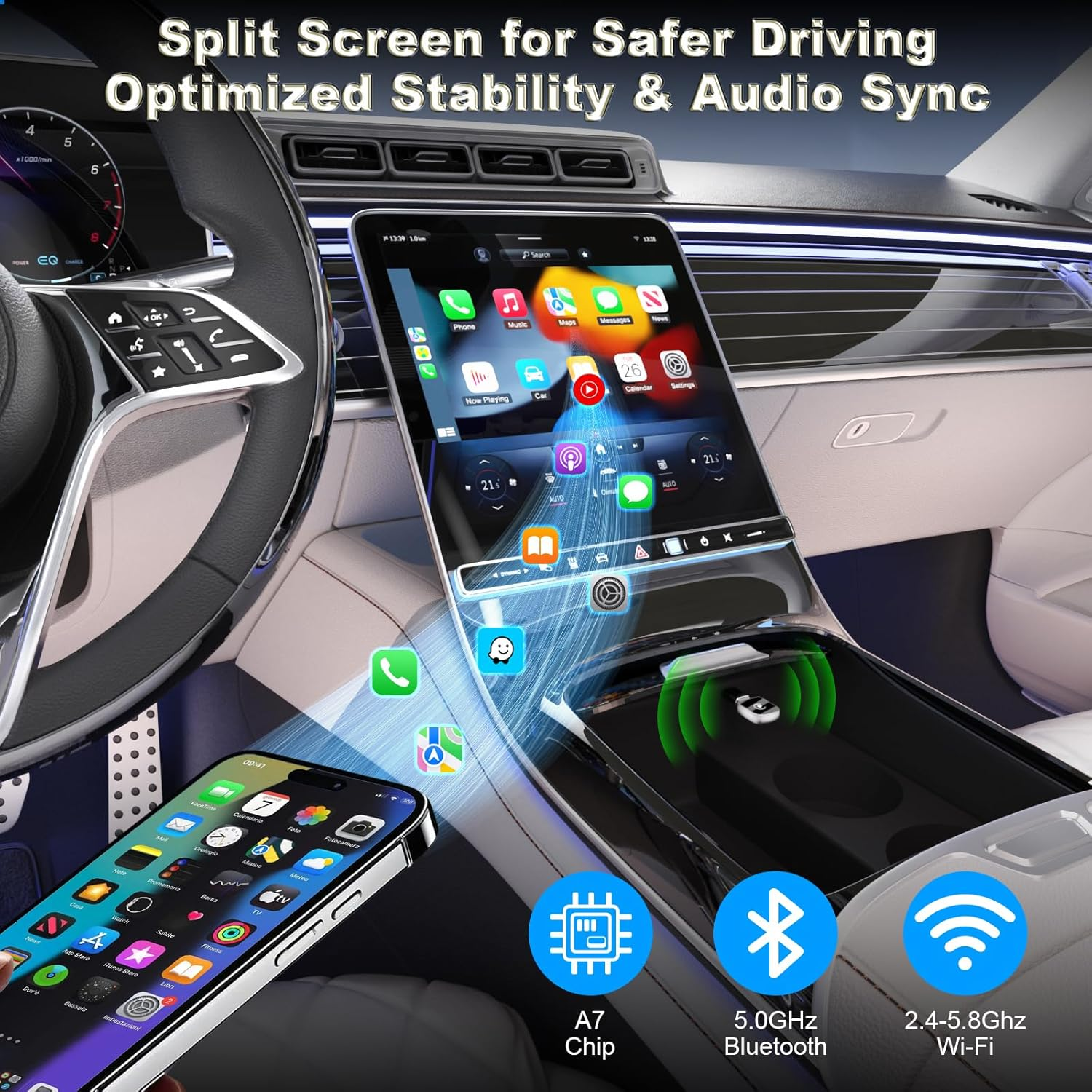 Wireless CarPlay Adapter Mini - Convert Wired to Wireless with USB-C Adapter