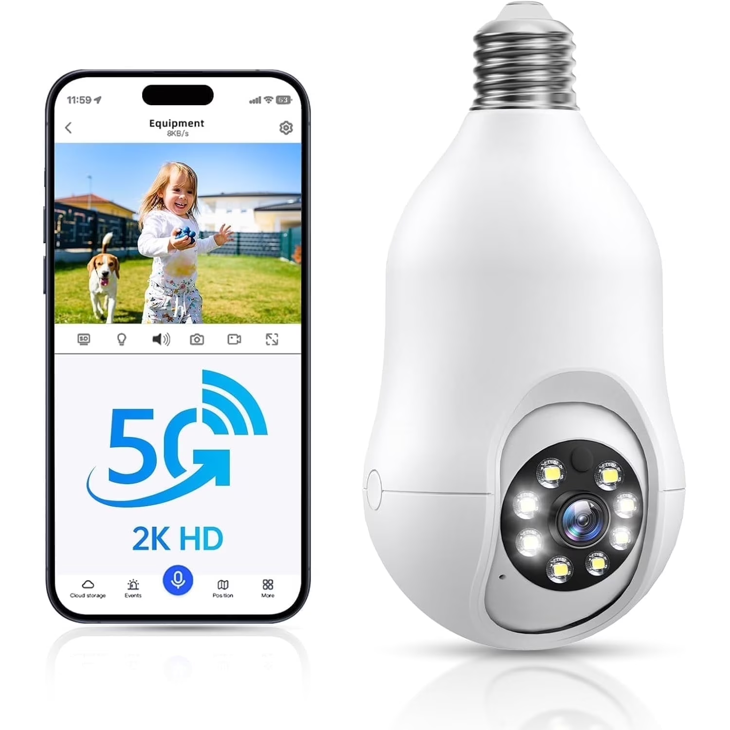 GBIUT Light Bulb Security Camera - 2K 360° WiFi Camera with Color Night