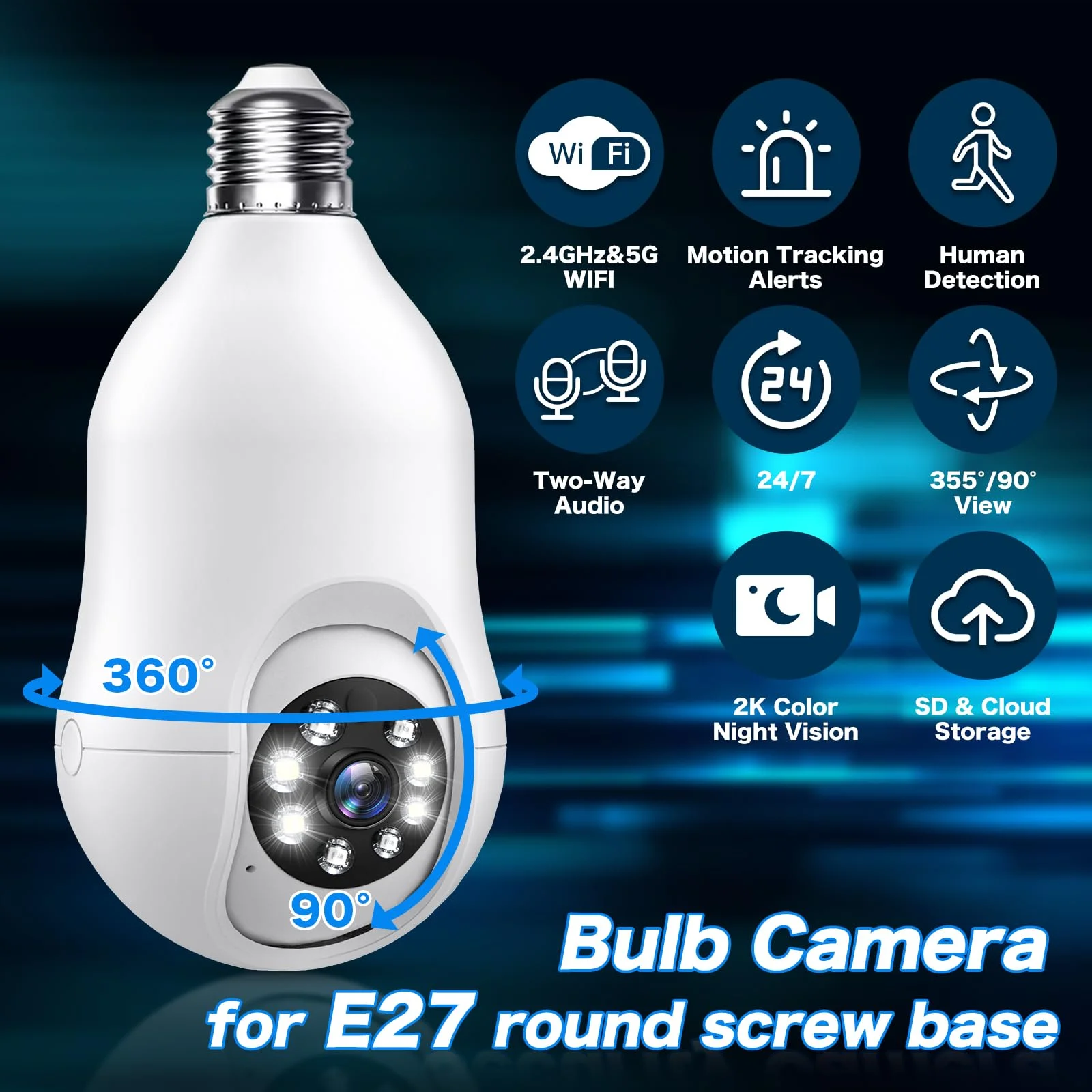 GBIUT Light Bulb Security Camera - 2K 360° WiFi Camera with Color Night
