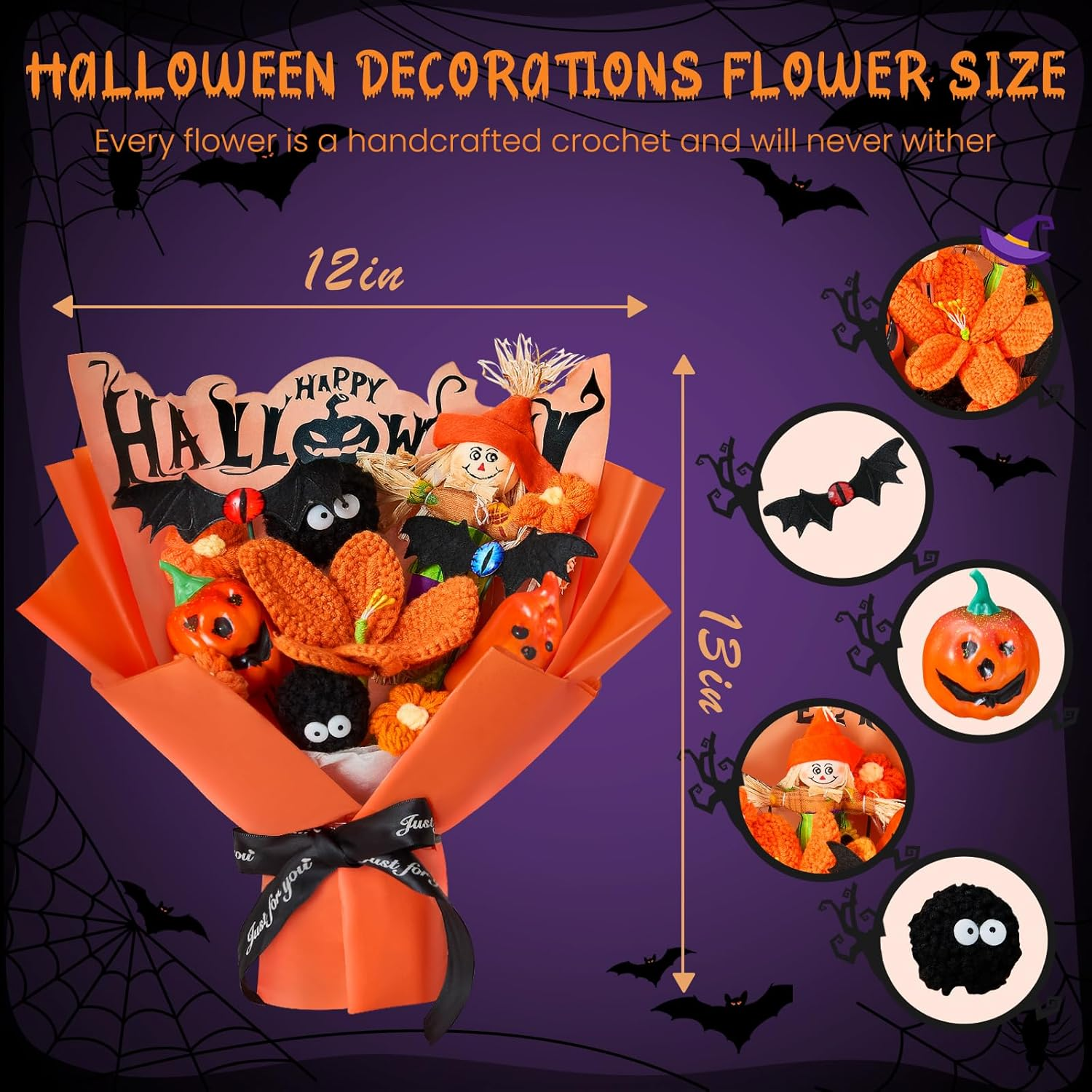 Halloween Crochet Flowers Bouquet - Bats Ghost Pumpkin Decorations