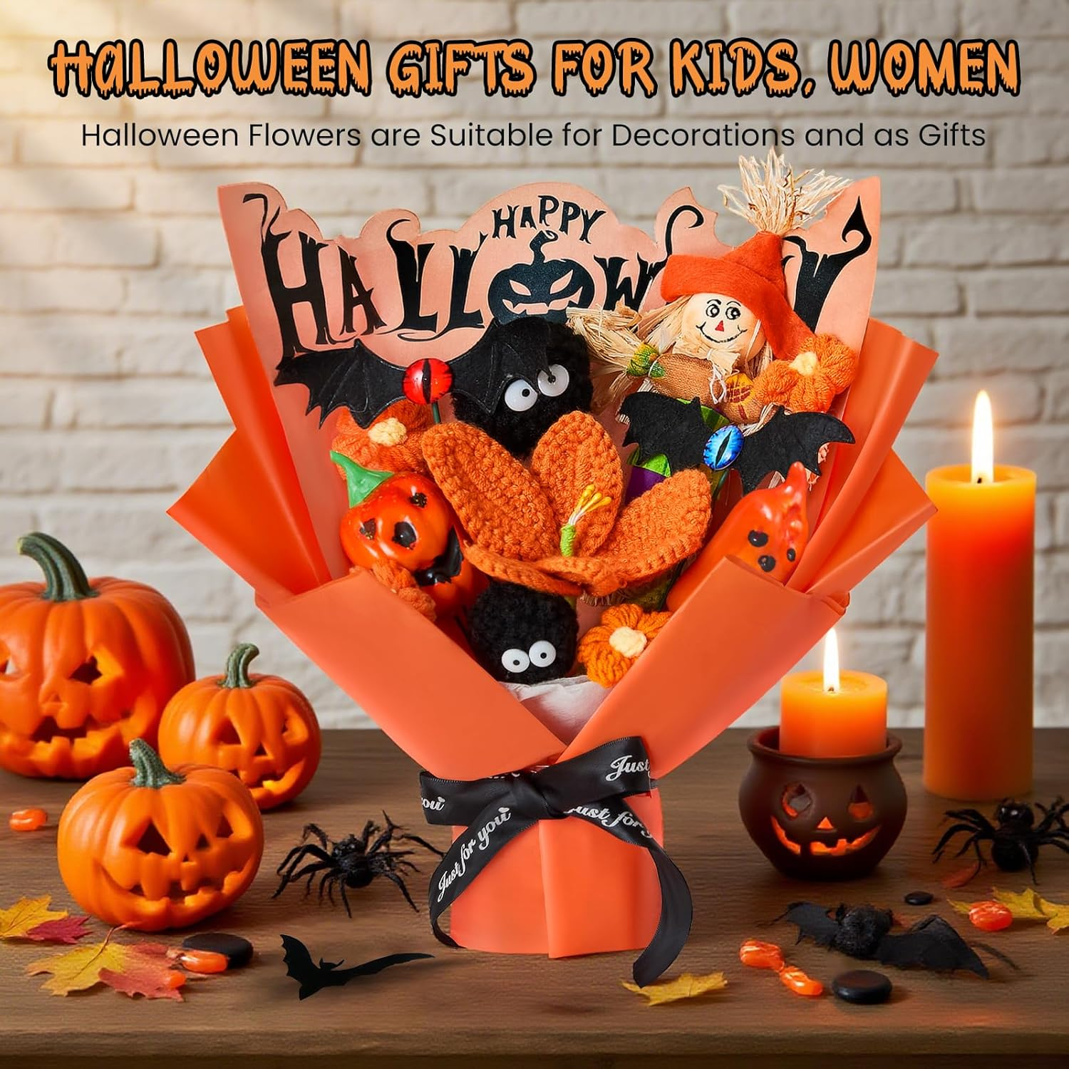 Halloween Crochet Flowers Bouquet - Bats Ghost Pumpkin Decorations