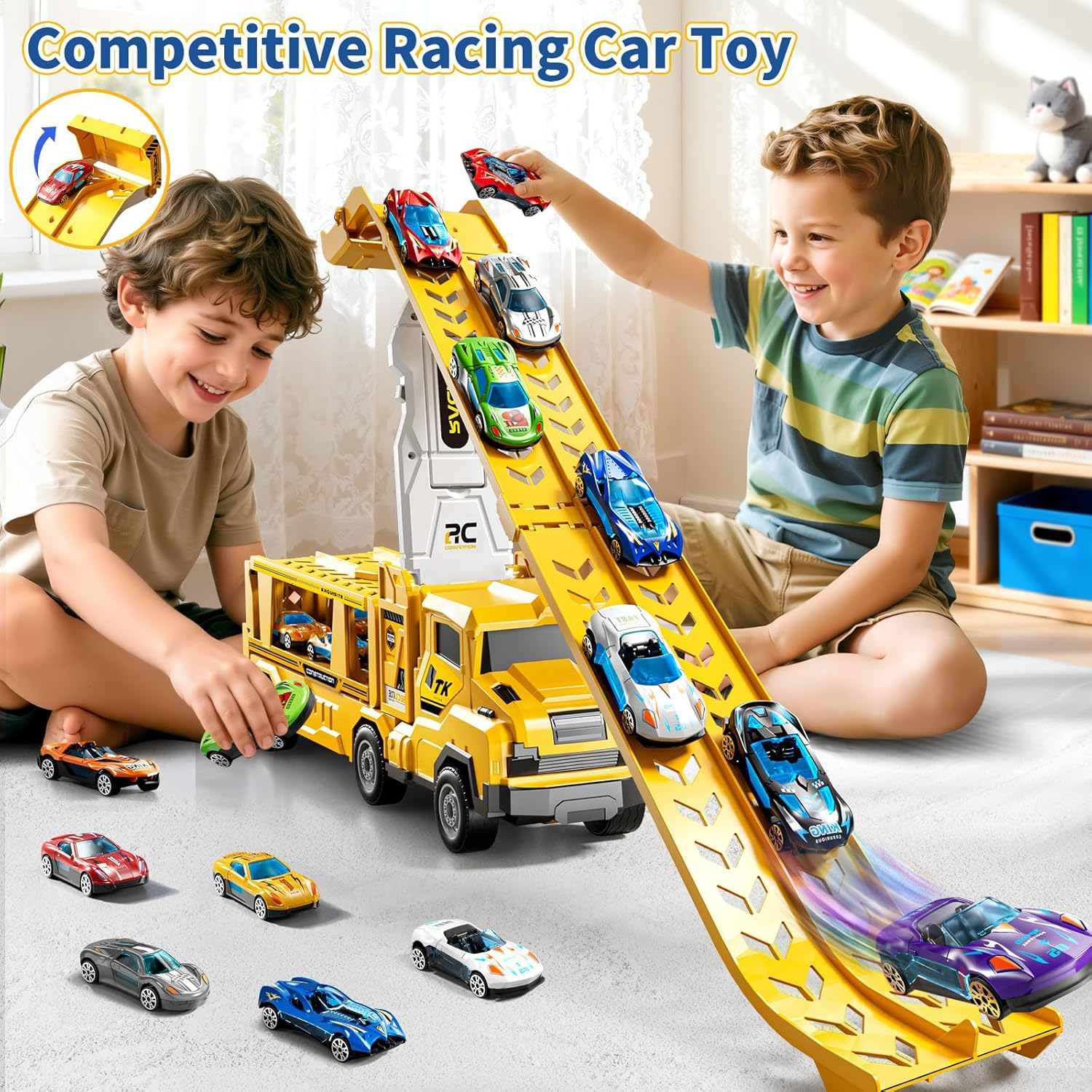 3-in-1 Kid Carrier Truck Toy with 12 Racing Cars & Foldable Track