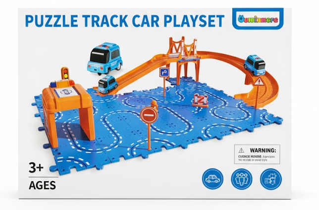 Puzzle Track Car Play Set - Battery-Powered Car with Interactive Track