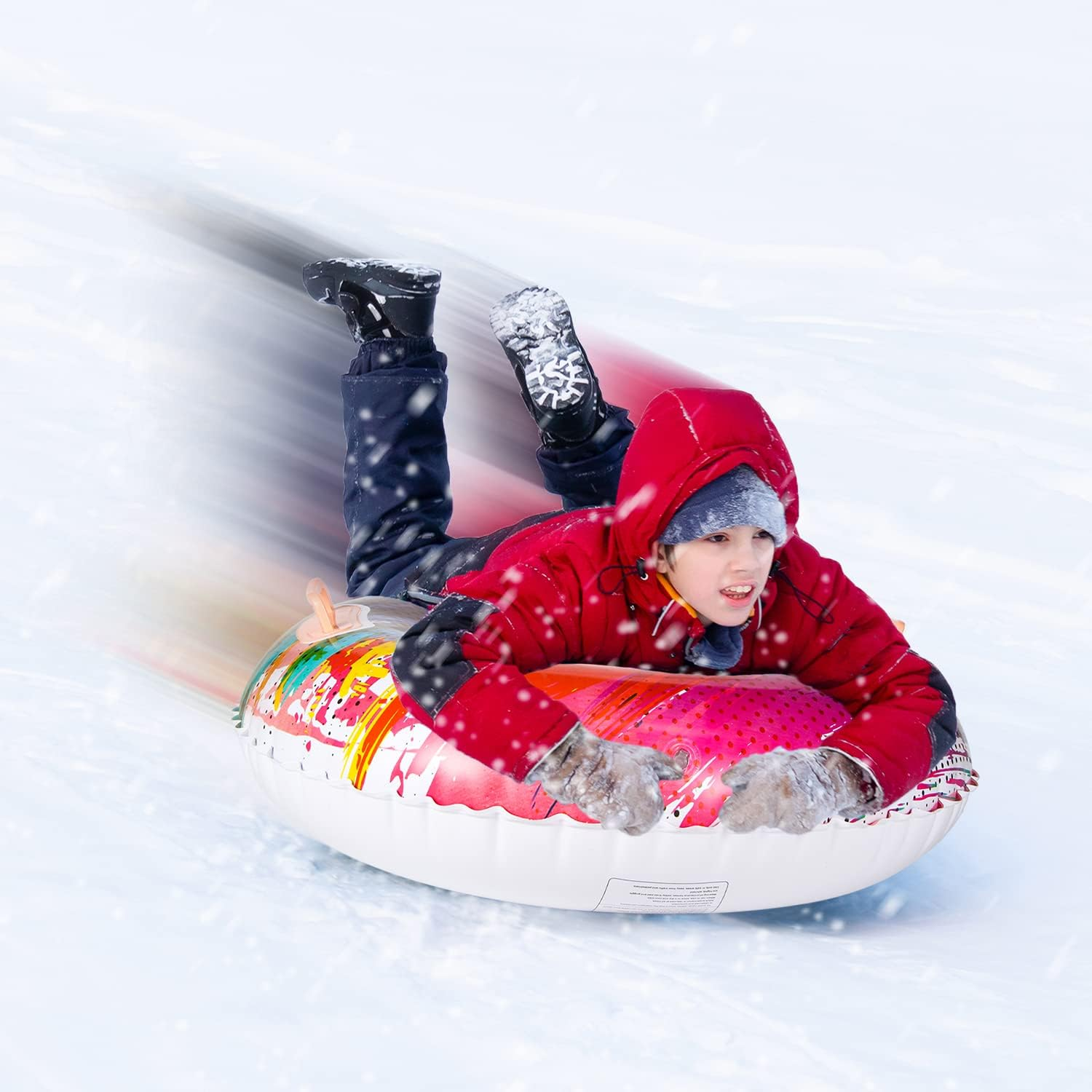 Experience winter fun with the 3 Pack Inflatable Snow Tubes,