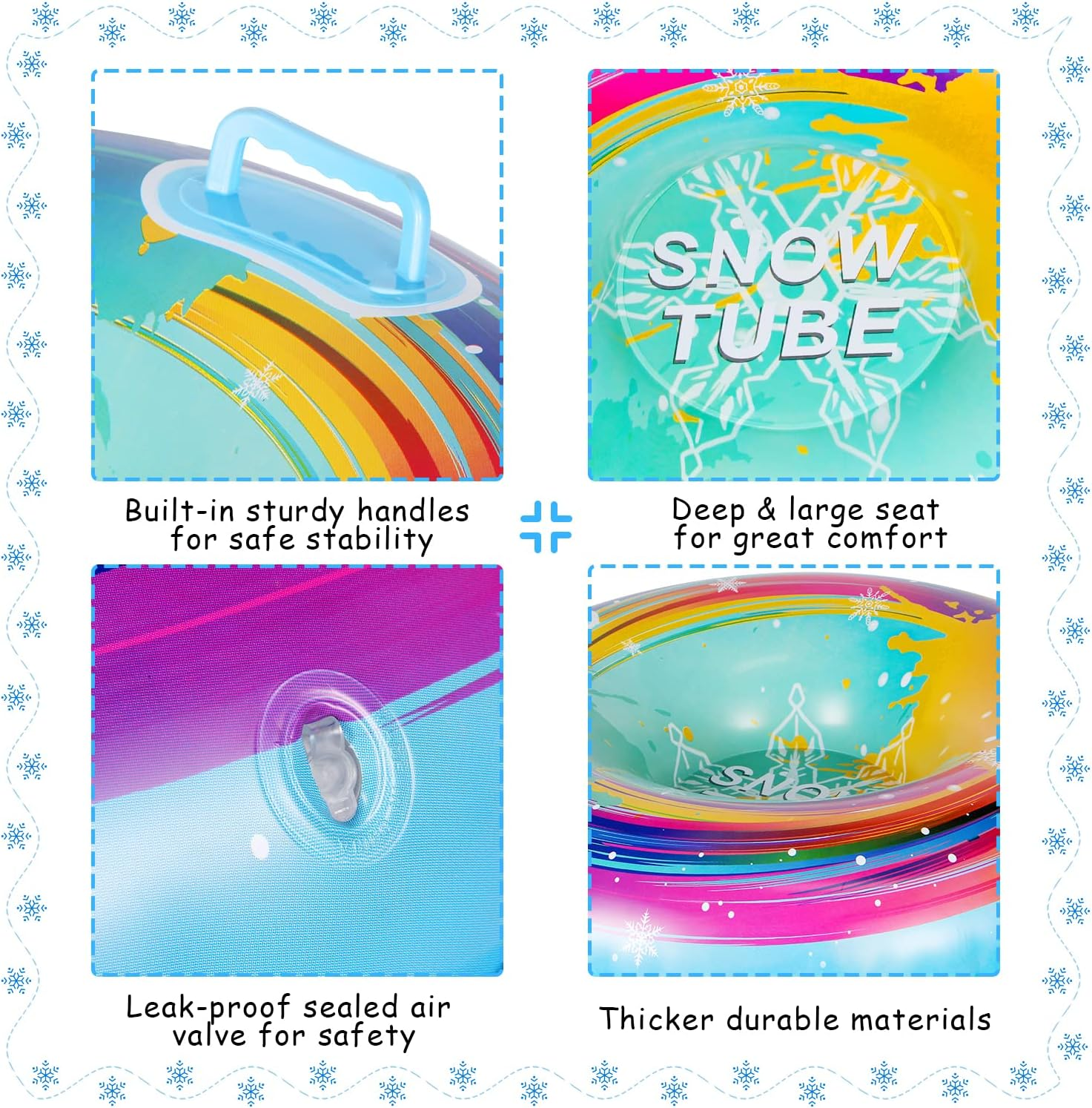 Experience winter fun with the 3 Pack Inflatable Snow Tubes,