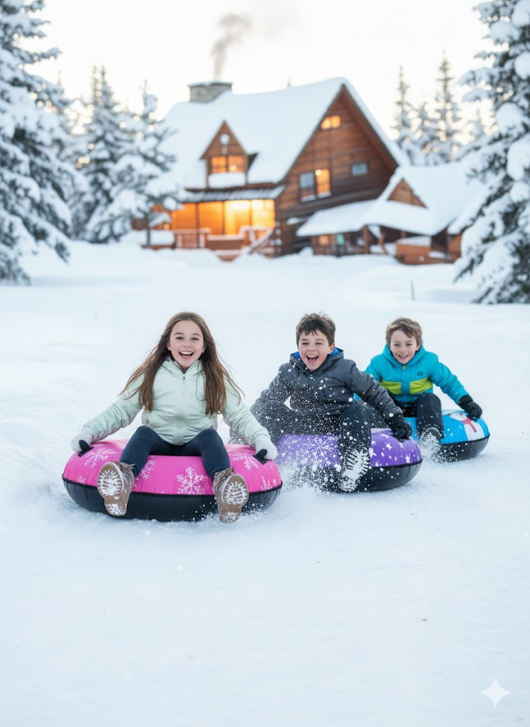 Experience winter fun with the 3 Pack Inflatable Snow Tubes,
