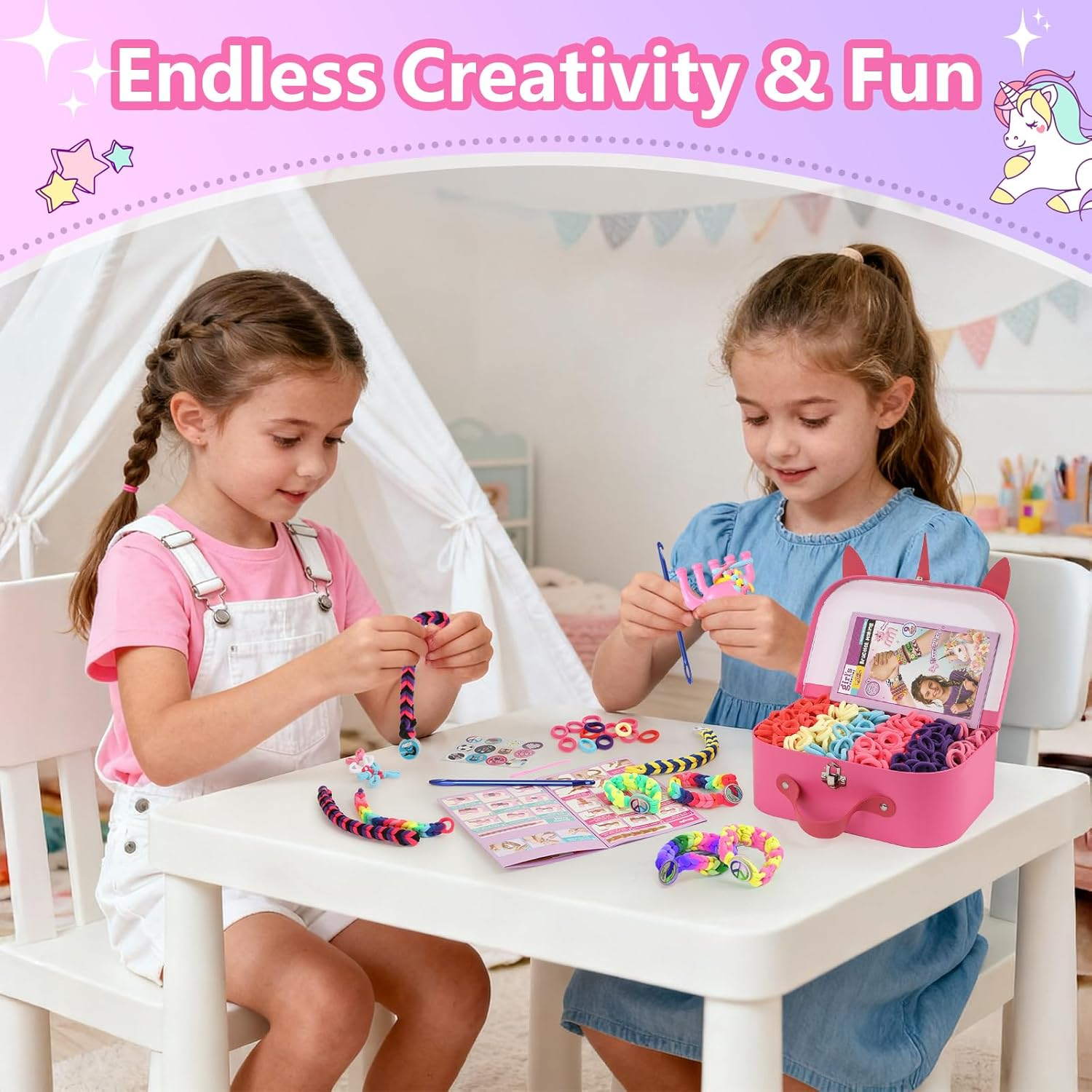 Bracelet Making Kit for Girls Ages 8-12 - 1200 Rubber Bands & Weaving Loom