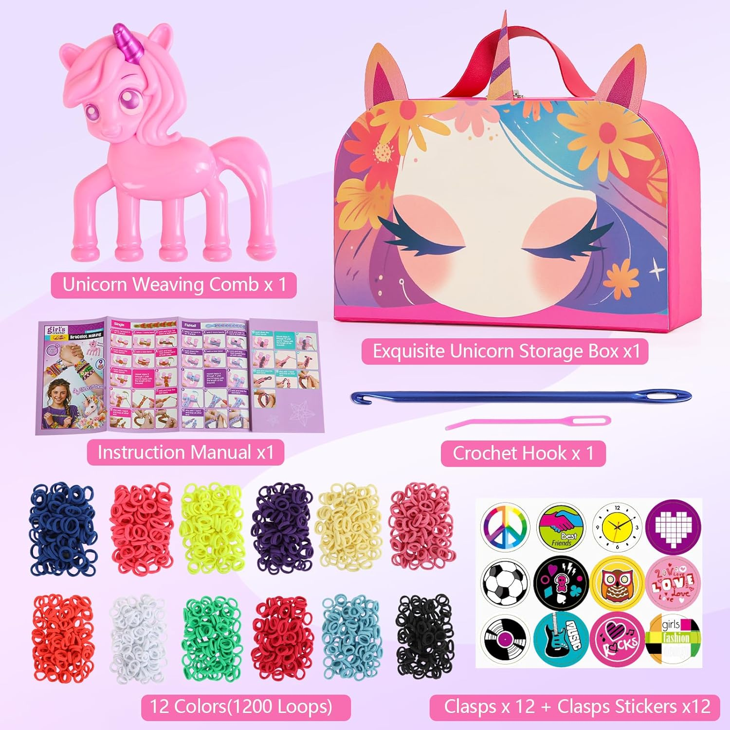 Bracelet Making Kit for Girls Ages 8-12 - 1200 Rubber Bands & Weaving Loom