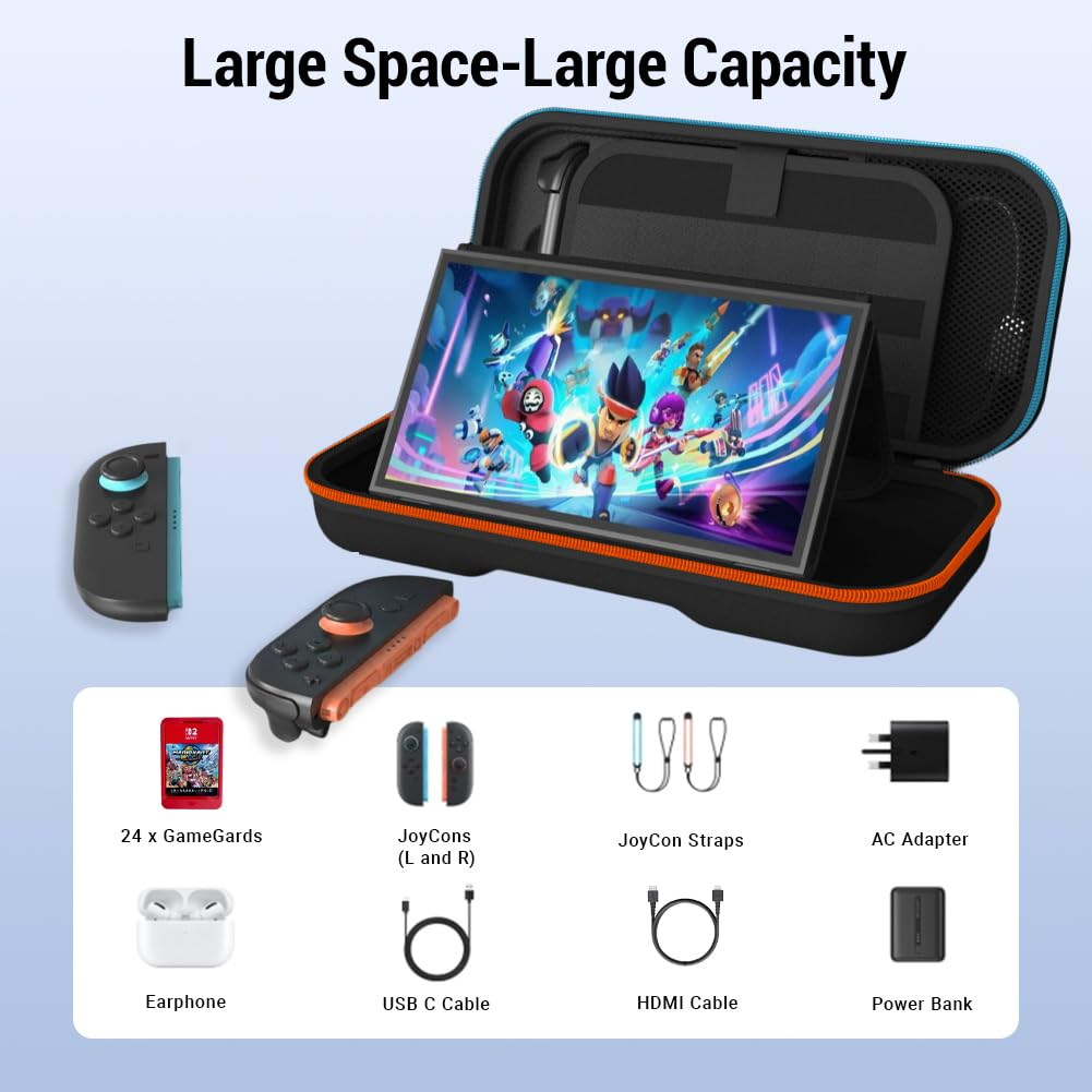 Nintendo Switch 2 Carrying Case - Waterproof Hard Shell with 24 Game Slots & Stand