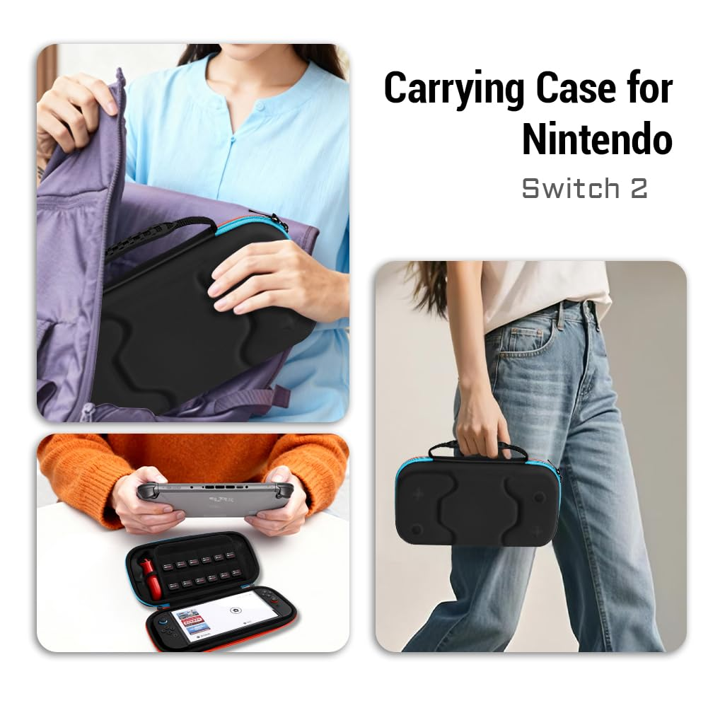 Nintendo Switch 2 Carrying Case - Waterproof Hard Shell with 24 Game Slots & Stand