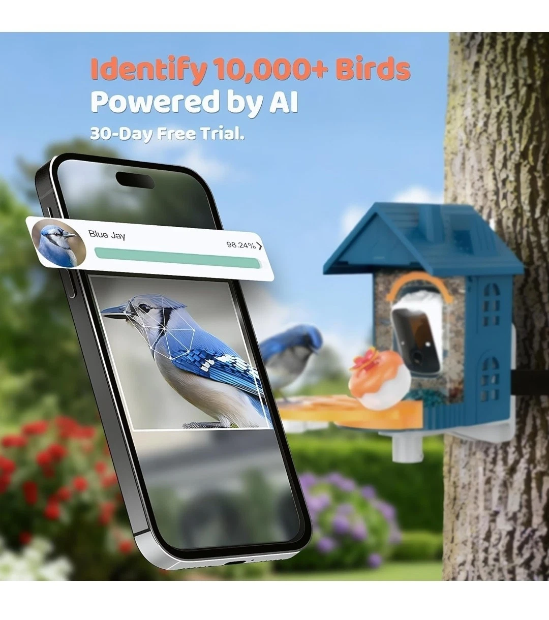 AI Bird Feeder Camera - Smart Solar Powered Bird Feeder with 2K HD & Night Vision