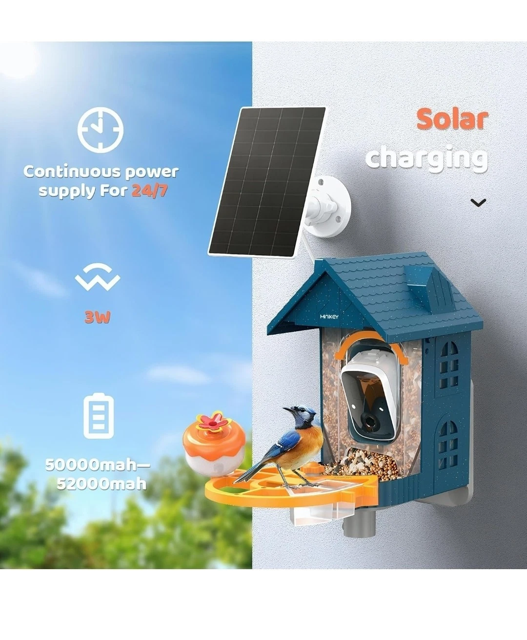 AI Bird Feeder Camera - Smart Solar Powered Bird Feeder with 2K HD & Night Vision
