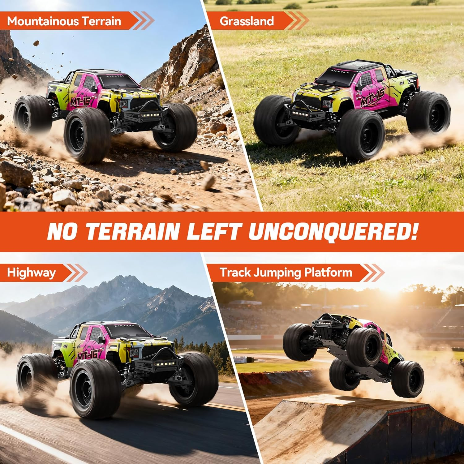 DIKAVEY 1/16 Scale 50MPH Brushless RC Truck - 4WD All-Terrain Remote Control Car with 3S Battery