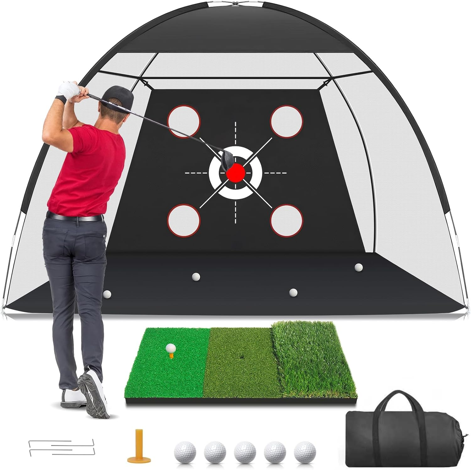 Golf Net 10x7FT with Practice Mat - Backyard Driving & Chipping Training Set