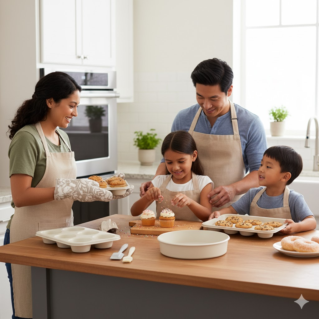 3-Piece Nonstick Bakeware Set - Carbon Steel Cookie Sheet, Cake Pan & Muffin Tray