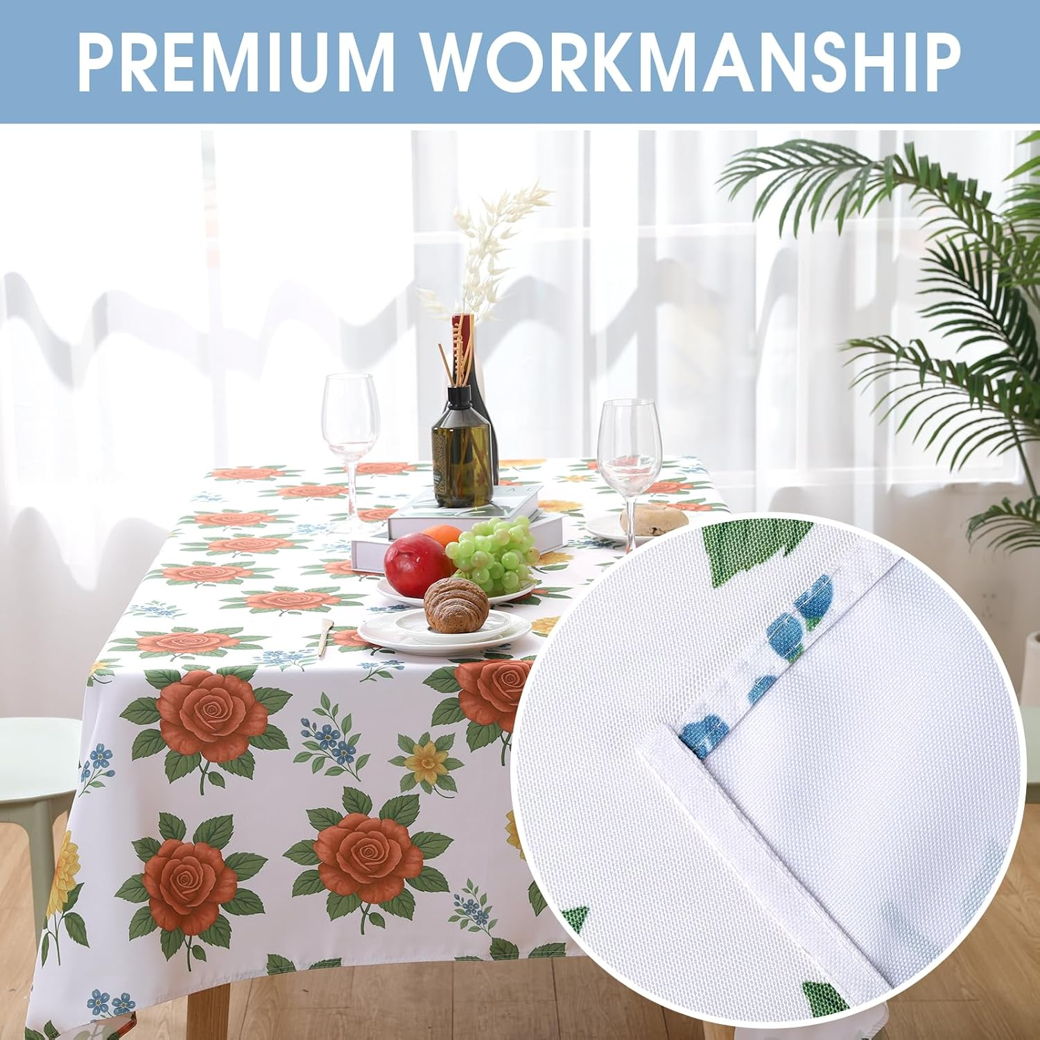 60 Inch Round Tablecloth, Waterproof Circle Table Cover for Kitchen Dining, Outdoor Picnic