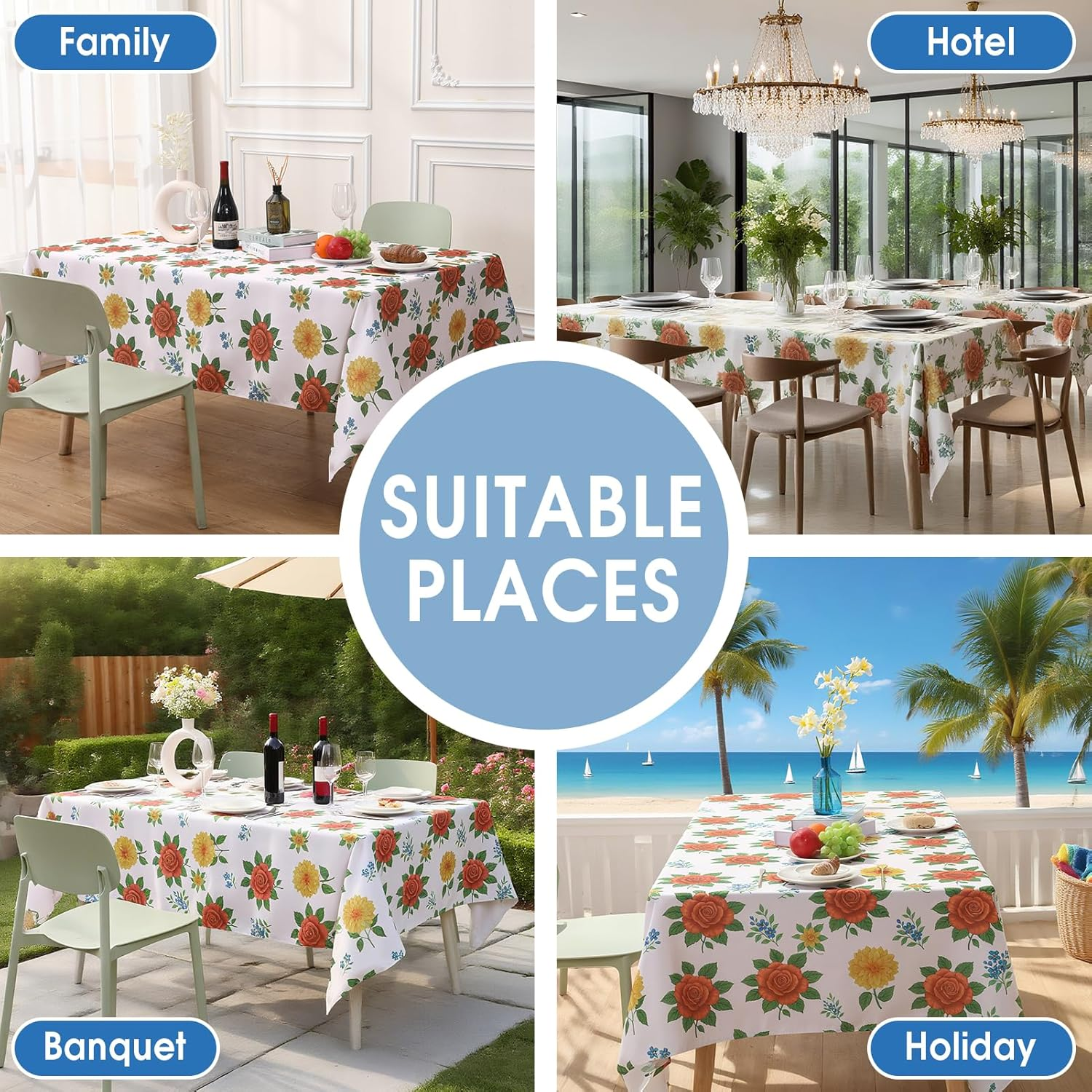 60 Inch Round Tablecloth, Waterproof Circle Table Cover for Kitchen Dining, Outdoor Picnic