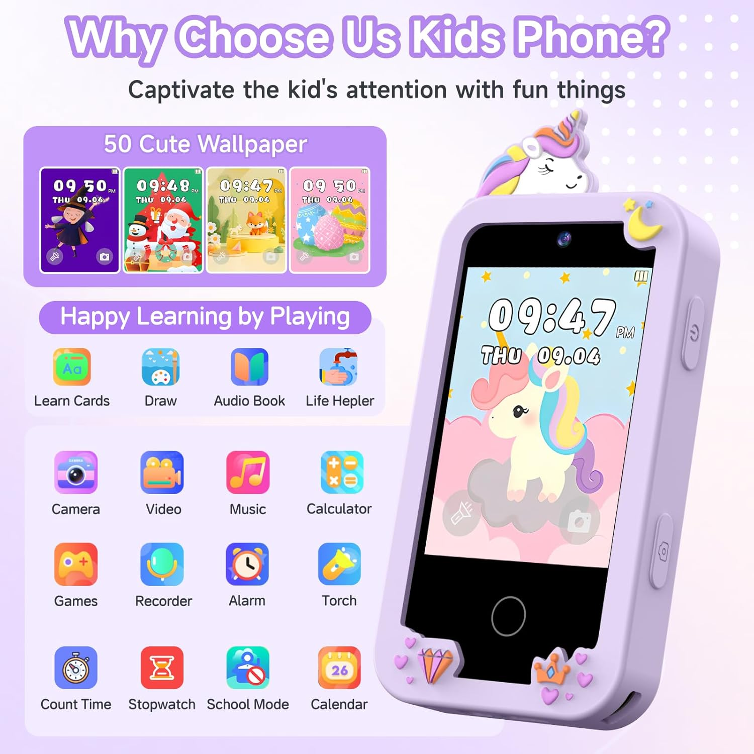 Kids Smart Toy Phone - HD Dual Camera Touchscreen with Music & Games