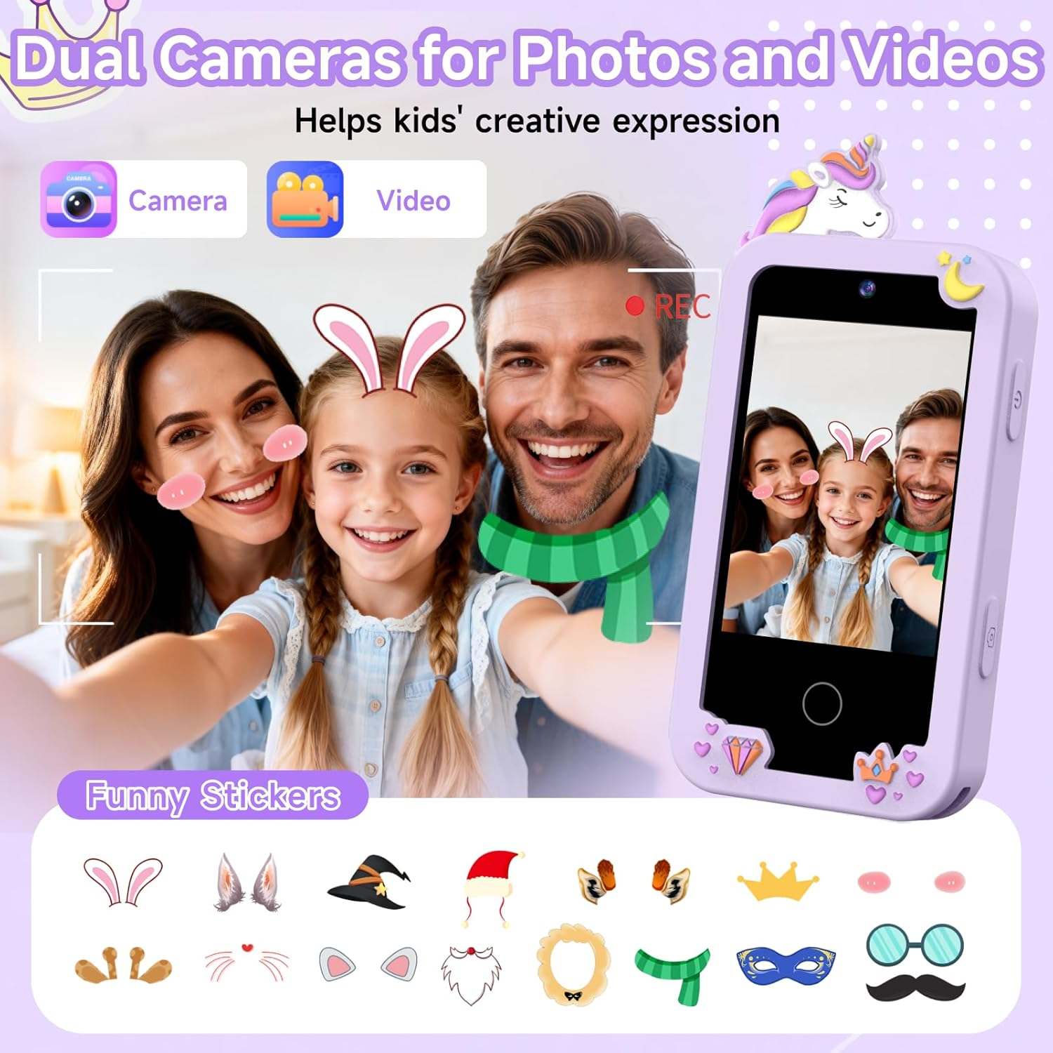 Kids Smart Toy Phone - HD Dual Camera Touchscreen with Music & Games