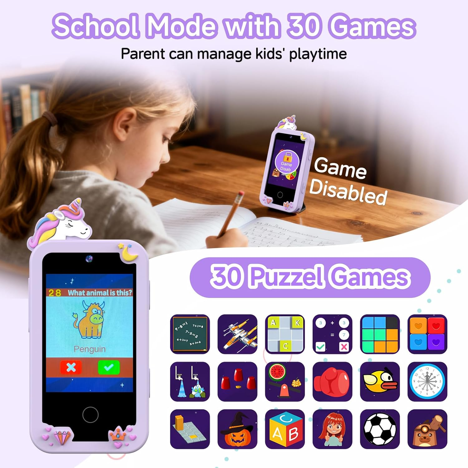 Kids Smart Toy Phone - HD Dual Camera Touchscreen with Music & Games