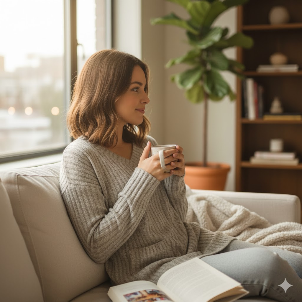 Beige Ribbed V-Neck Sweater - Women's Long Sleeve Knit Pullover