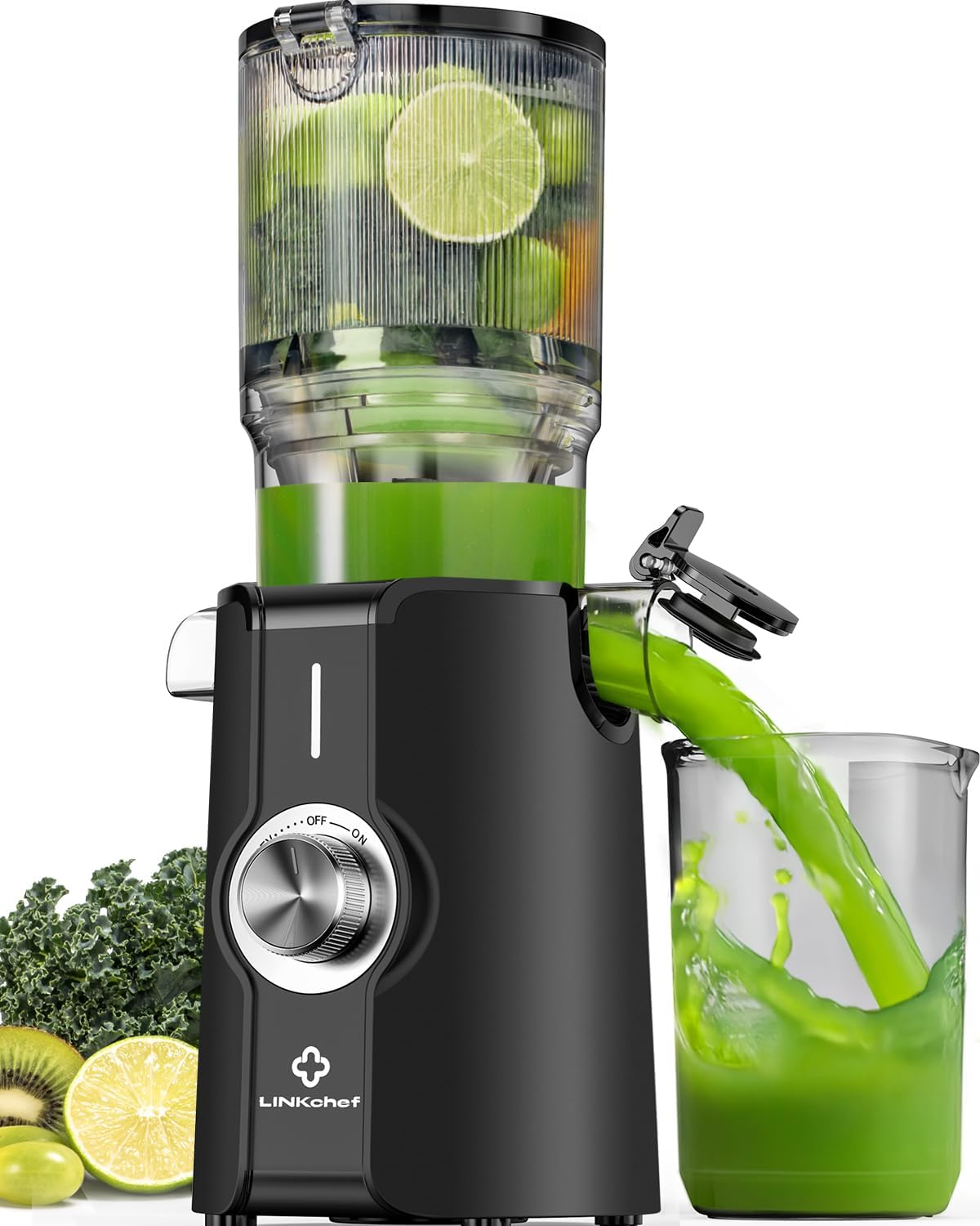 LINKChef Cold Press Juicer - 4.35" Wide Chute Masticating Juicer for Whole Fruits & Vegetables
