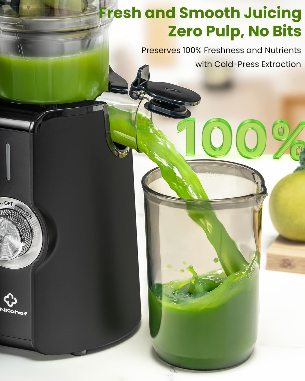 LINKChef Cold Press Juicer - 4.35" Wide Chute Masticating Juicer for Whole Fruits & Vegetables
