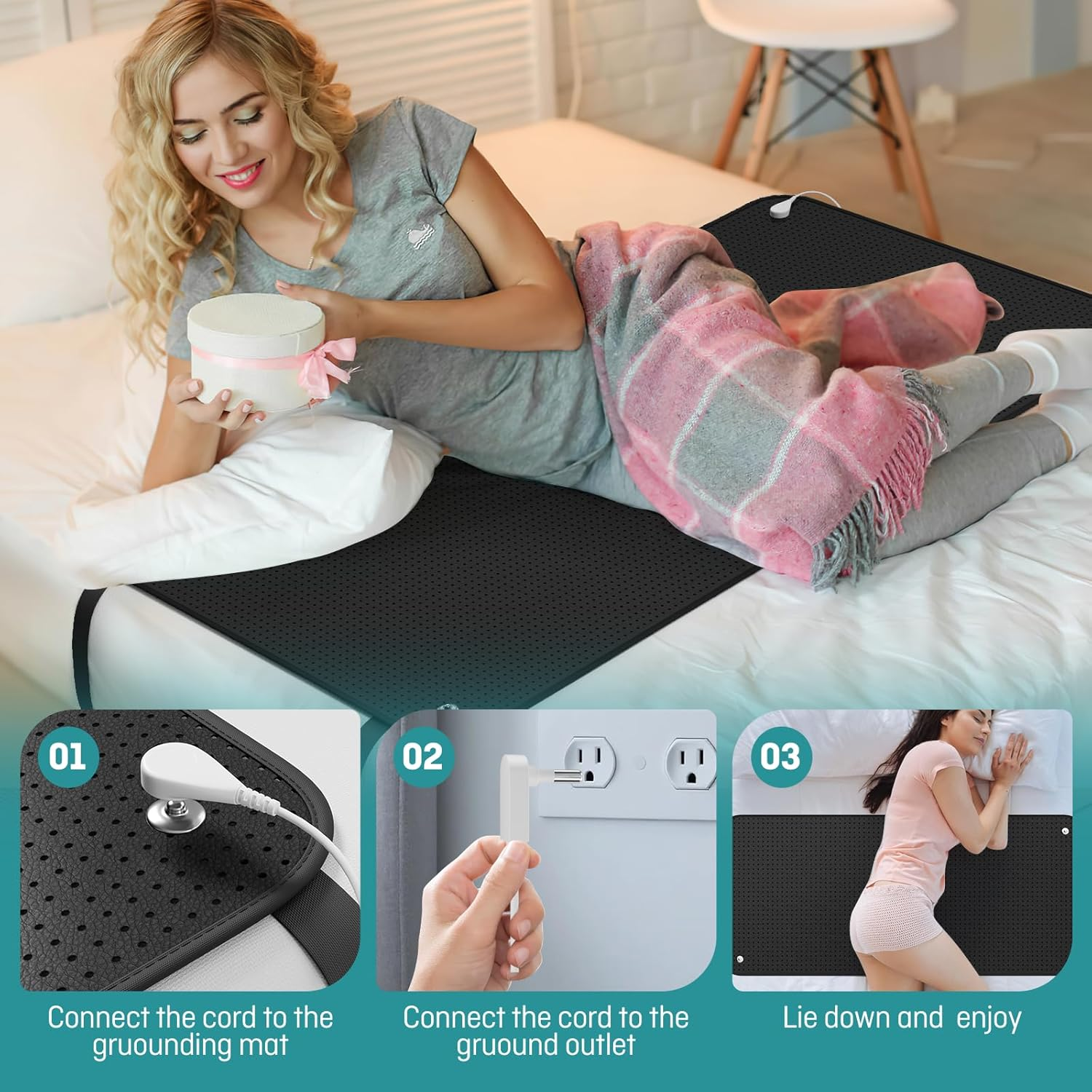 King Size Grounding Mat for Bed 27" × 76" - Earthing Mattress Pad for Better Sleep