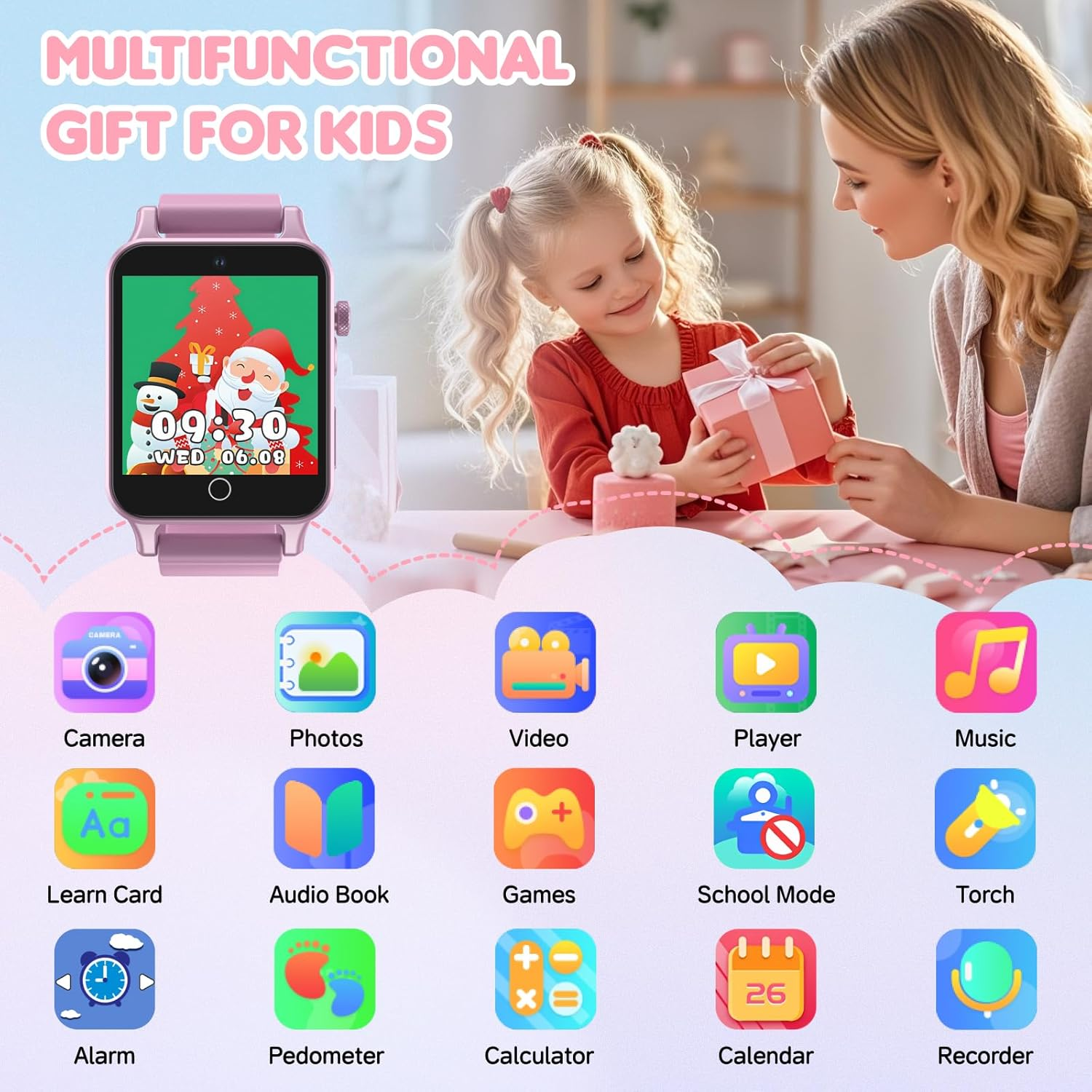 Kids Smart Watch for Girls Ages 5-12 - HD Camera Touchscreen with 30 Games & Learning Cards