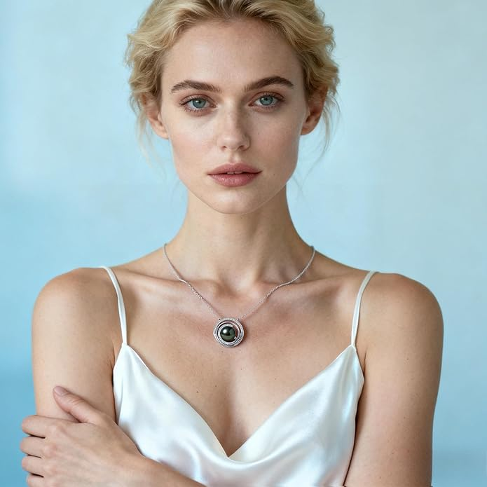 Tahitian Black Pearl Necklace - 9-13mm AAAA Sterling Silver Moissanite Pendant