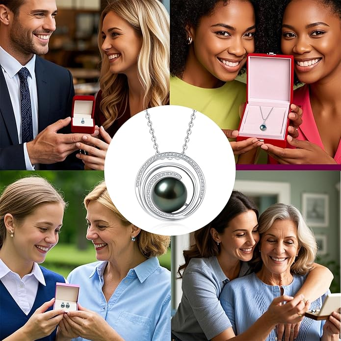 Tahitian Black Pearl Necklace - 9-13mm AAAA Sterling Silver Moissanite Pendant