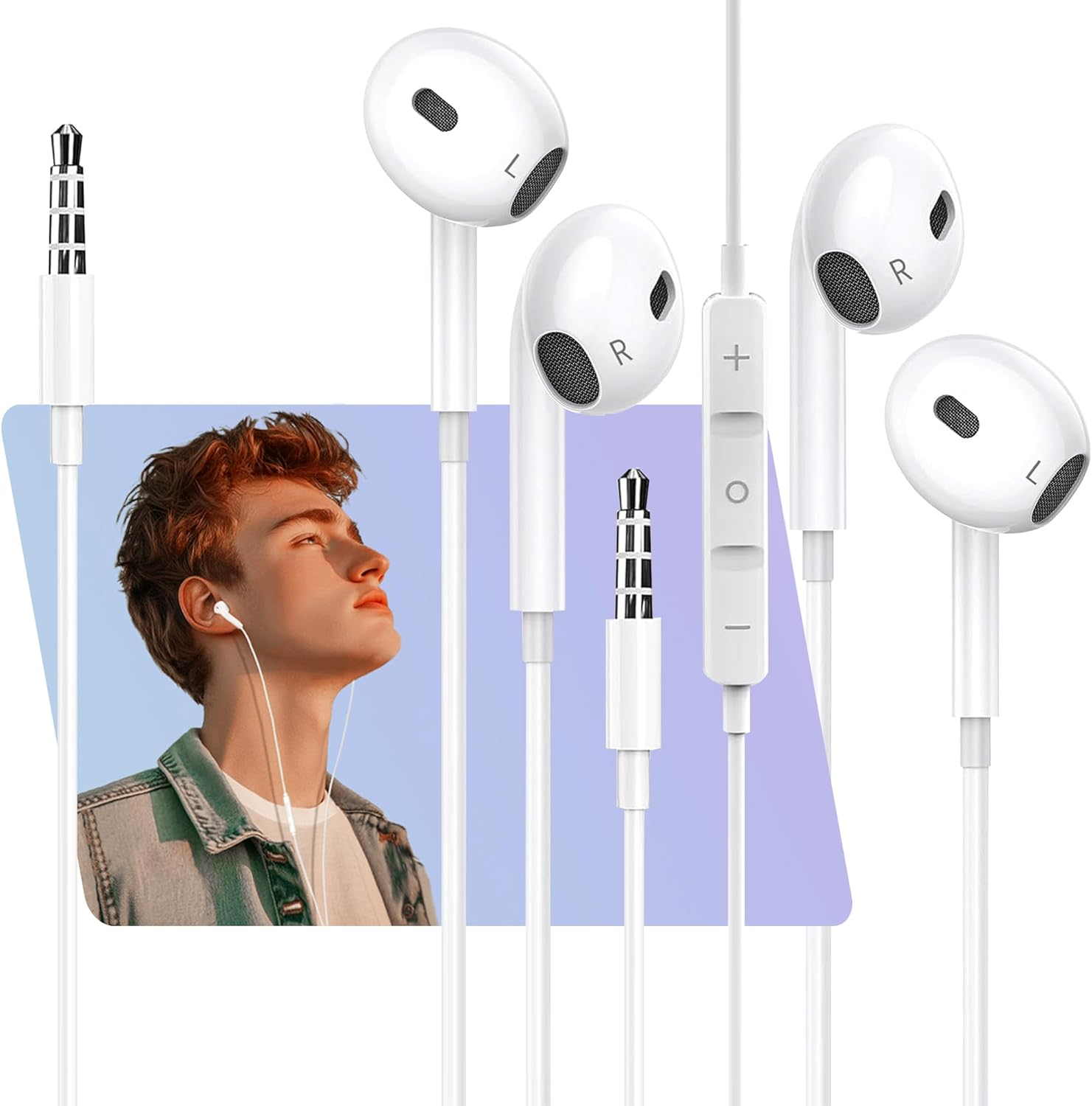 Wired Earbuds 2-Pack - 3.5mm In-Ear Headphones with Mic & Noise Isolation