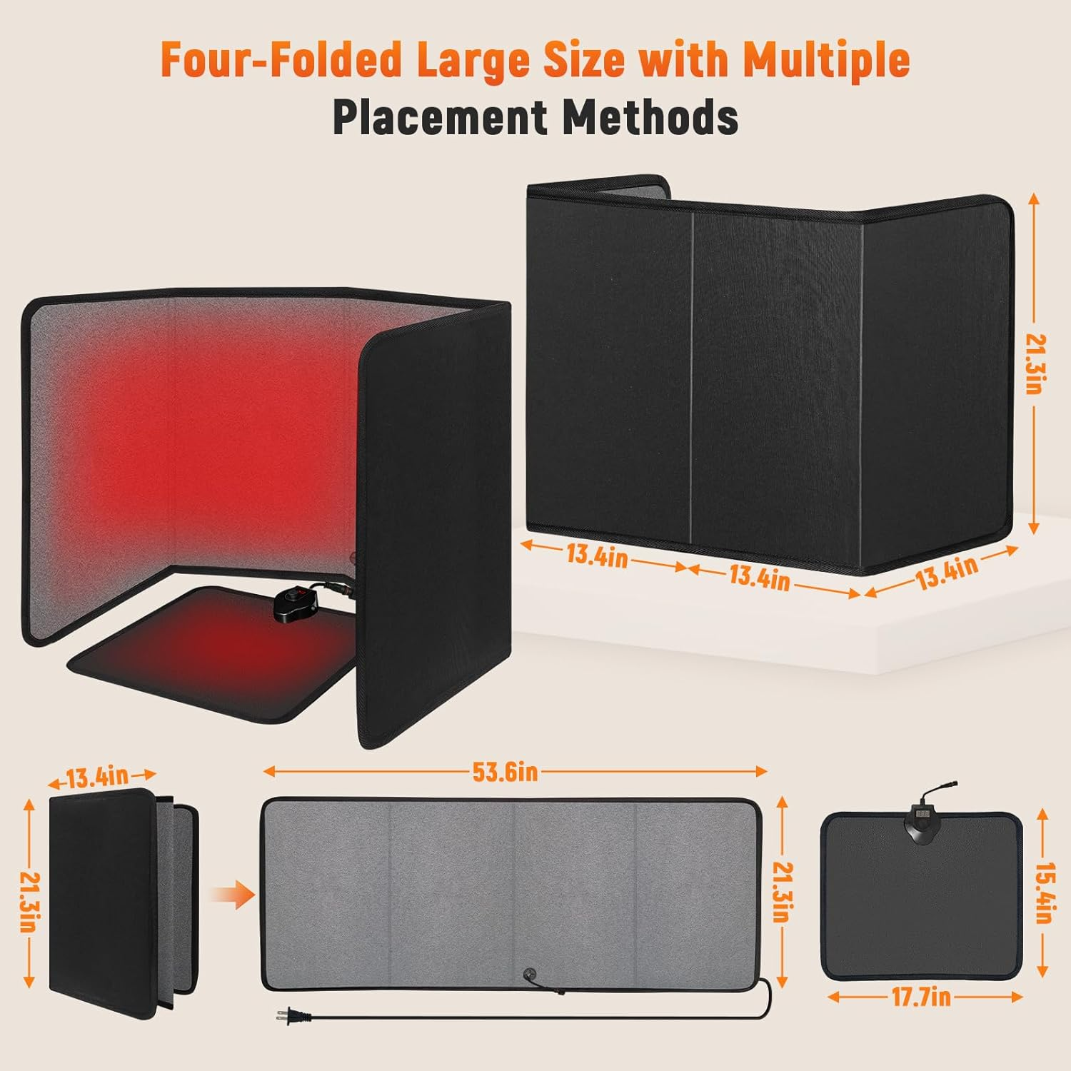 Foldable Electric Panel with Heated Foot Mat - 300W Portable Space Heater Under Desk Indoor - Warmer Floor Mat with Thermostat