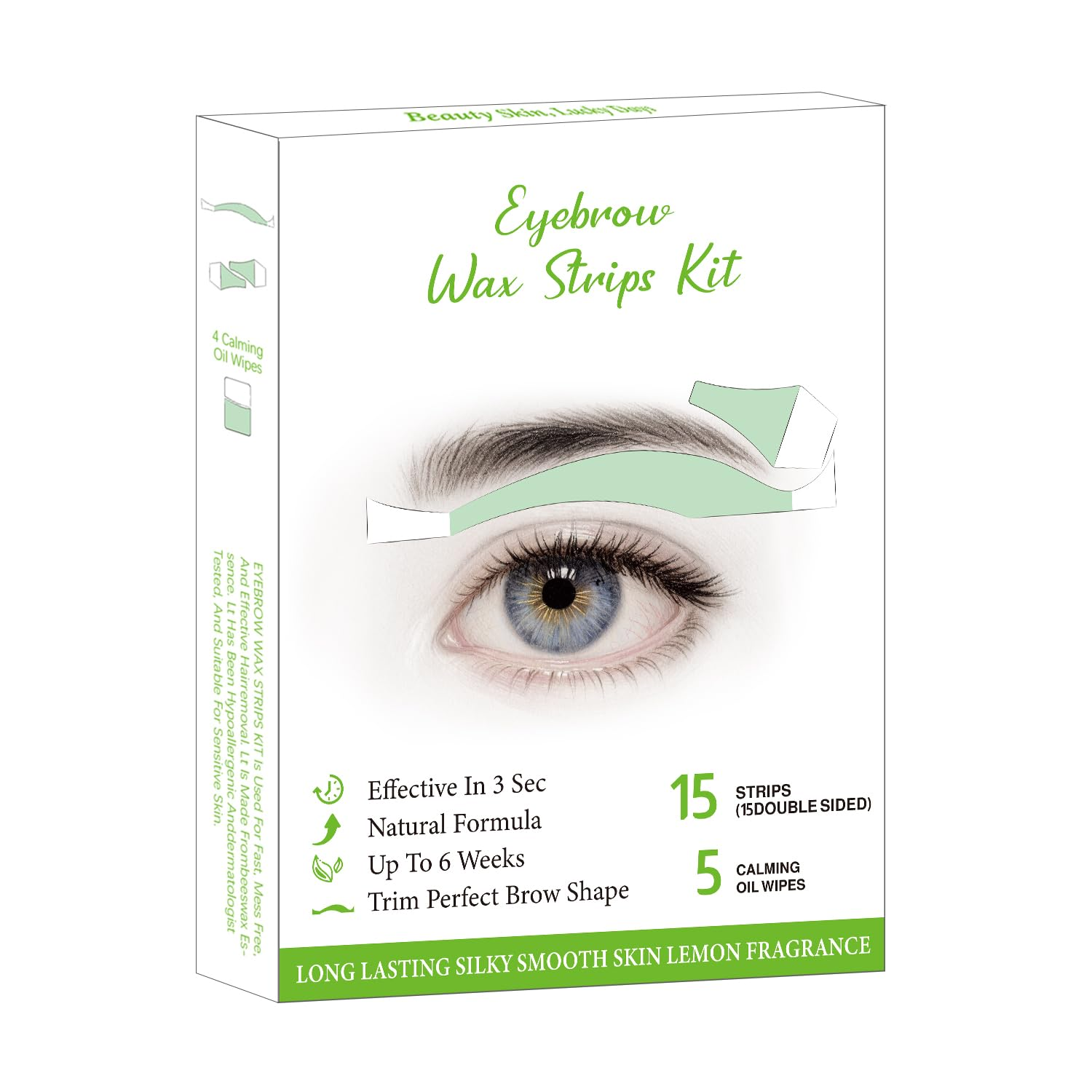 Eyebrow Wax Strips 15-Pack - At-Home Hair Remover for Brows & Upper Lip with Soothing Wipes